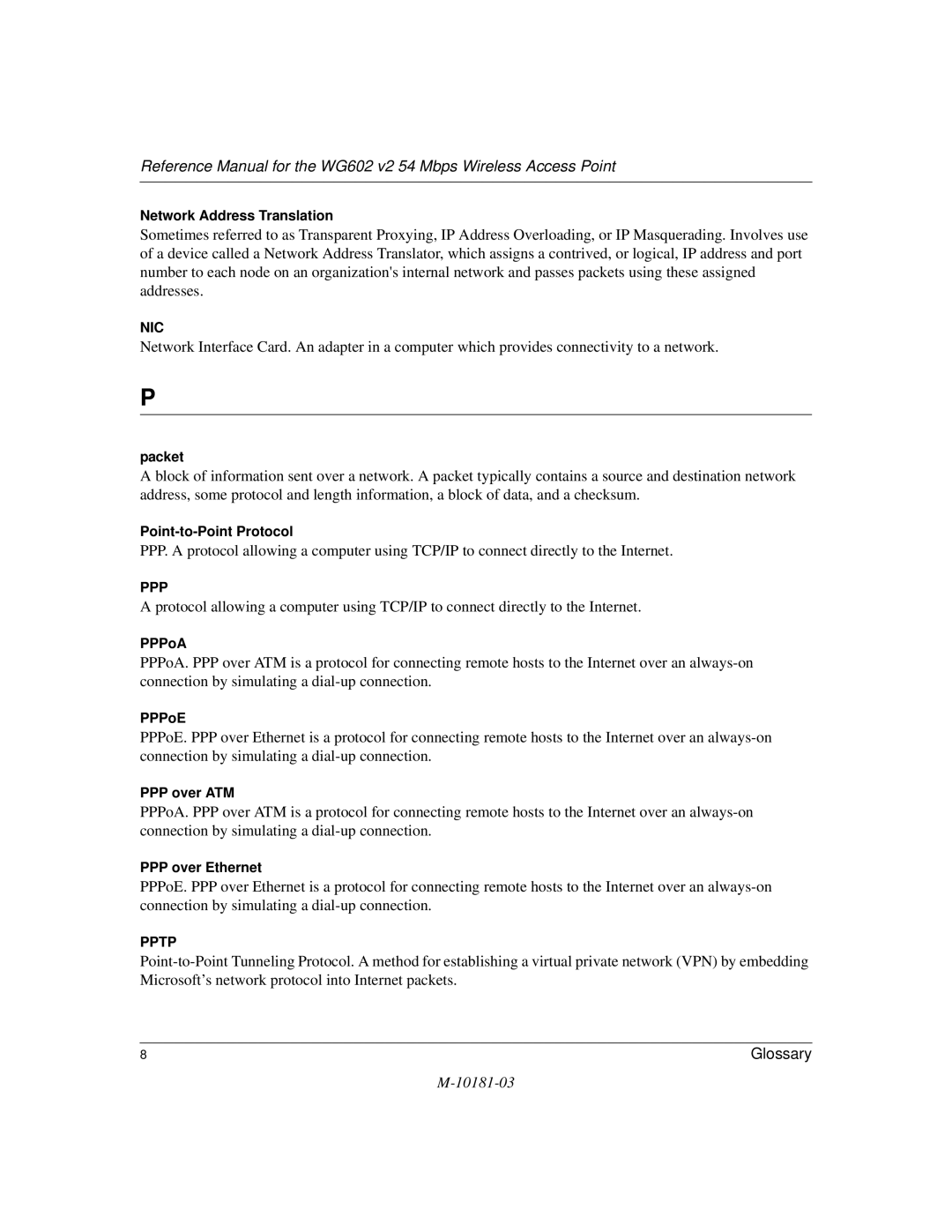 NETGEAR WG602 V2 manual Nic 