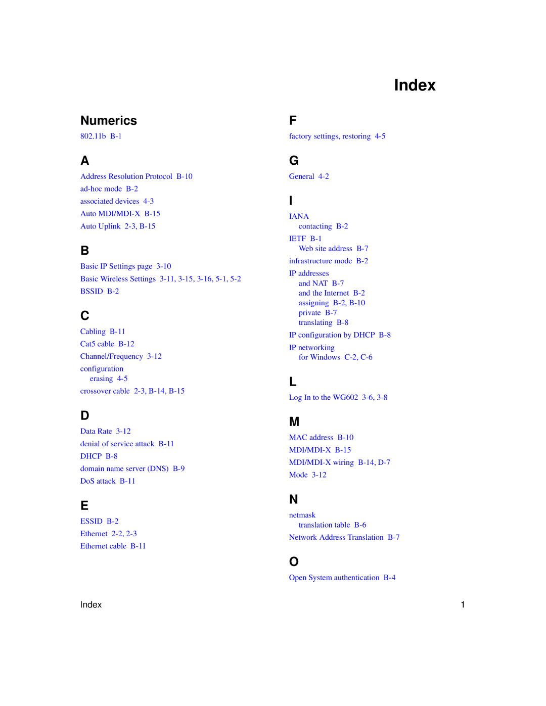 NETGEAR WG602 V2 manual Index, Numerics 