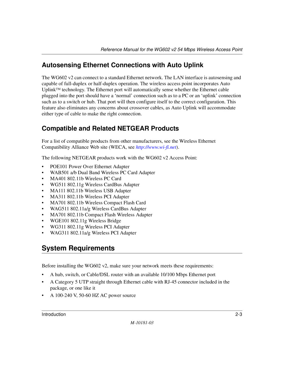 NETGEAR WG602 V2 manual System Requirements, Autosensing Ethernet Connections with Auto Uplink 