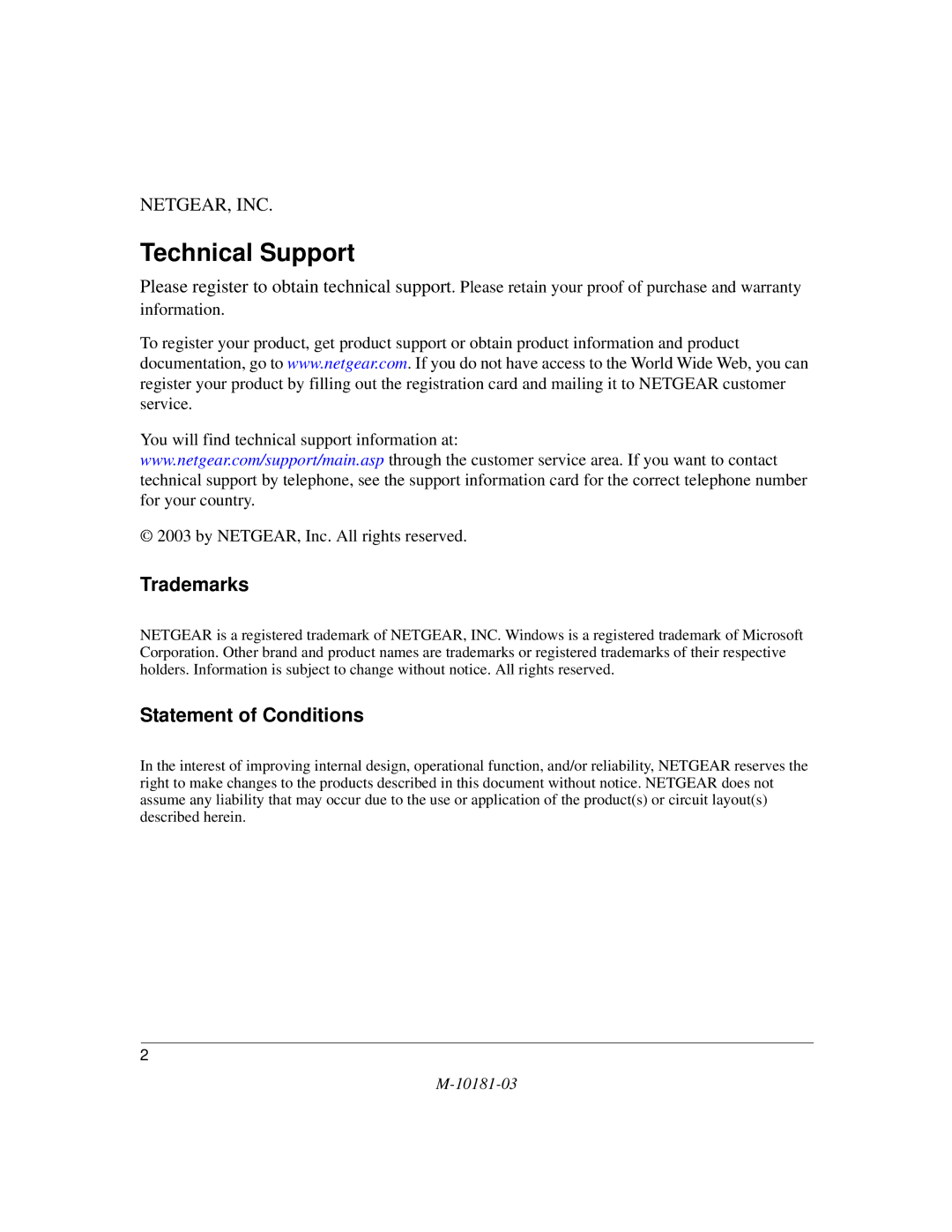 NETGEAR WG602 V2 manual Technical Support 