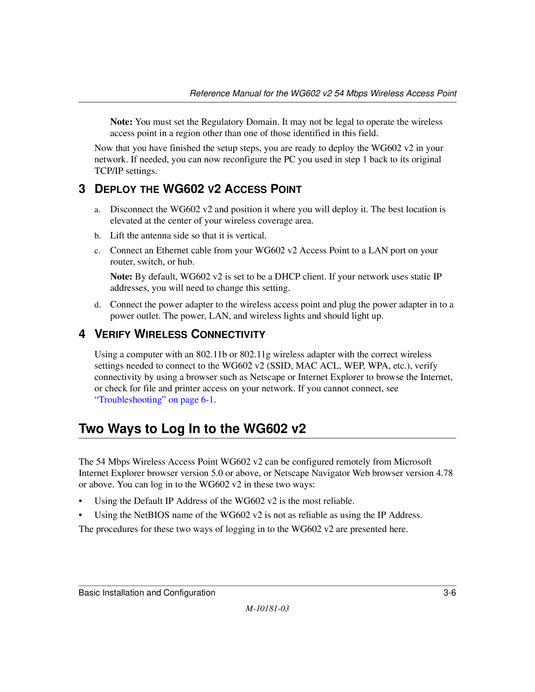 NETGEAR manual Two Ways to Log In to the WG602, Deploy the WG602 V2 Access Point 