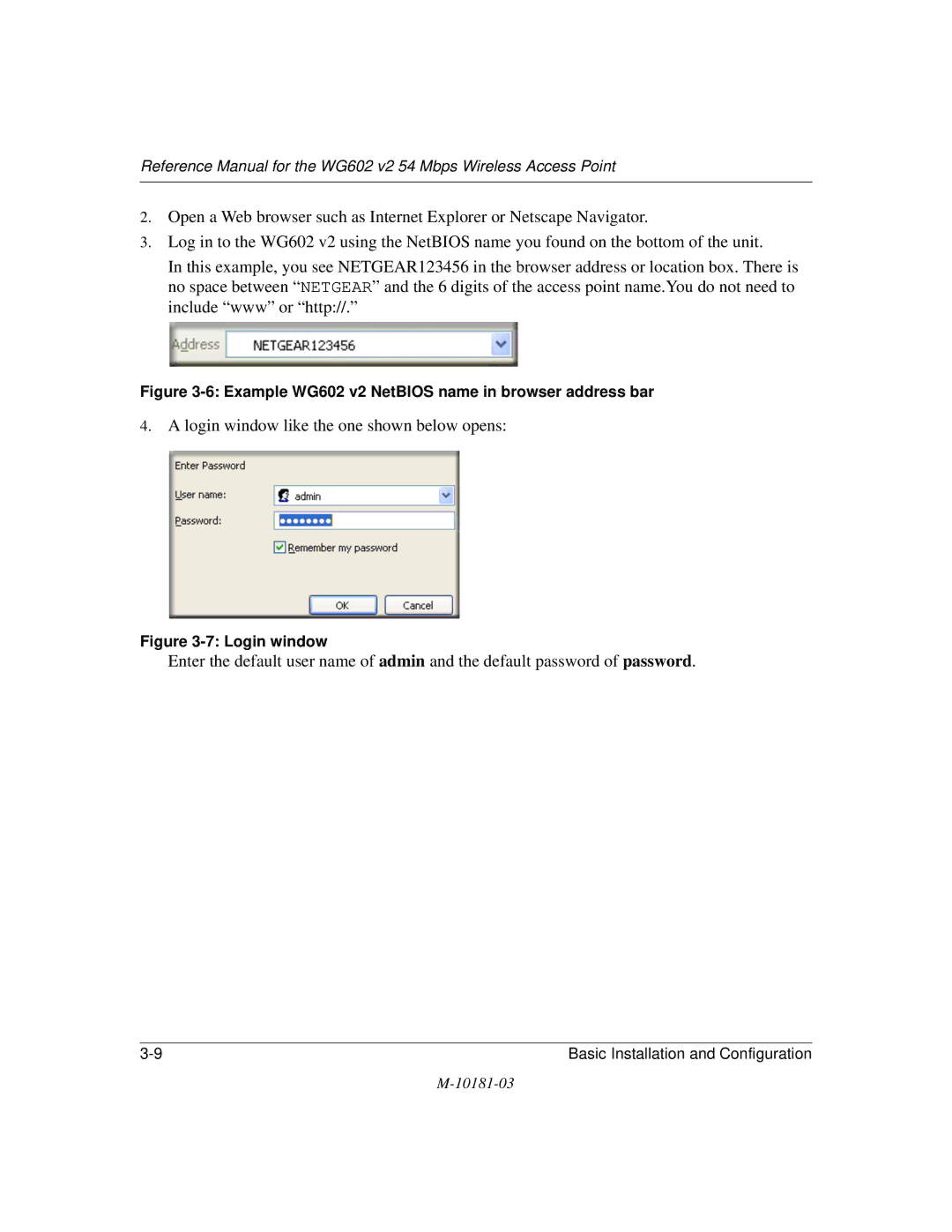 NETGEAR WG602 V2 manual Example WG602 v2 NetBIOS name in browser address bar 