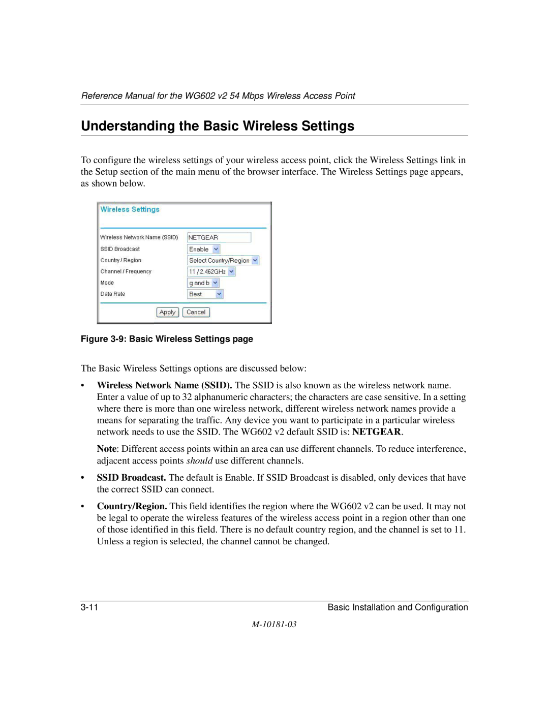 NETGEAR WG602 V2 manual Understanding the Basic Wireless Settings 