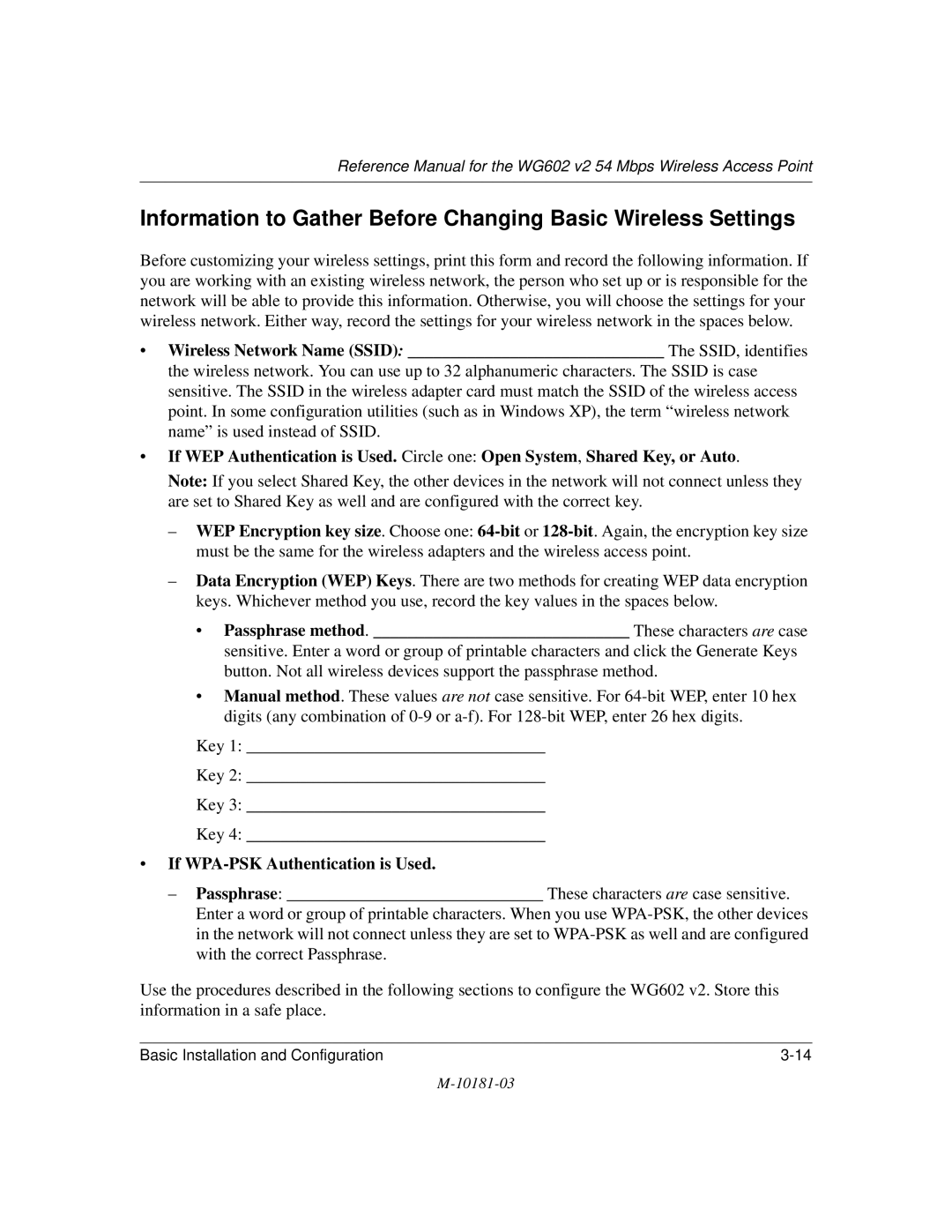 NETGEAR WG602 V2 manual If WPA-PSK Authentication is Used 