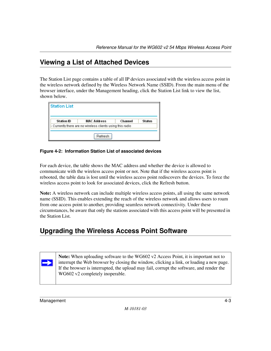 NETGEAR WG602 V2 manual Viewing a List of Attached Devices, Upgrading the Wireless Access Point Software 