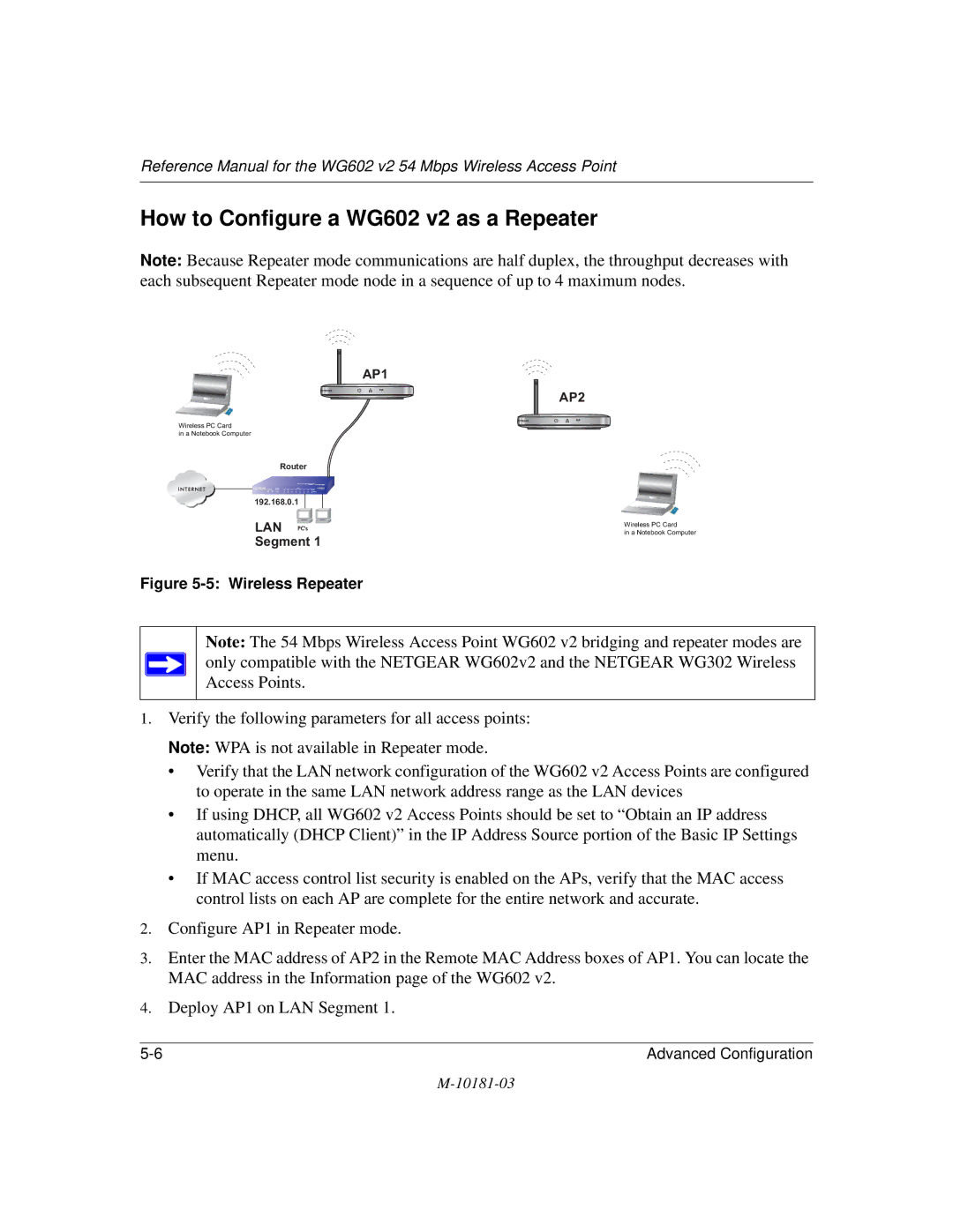 NETGEAR WG602 V2 manual How to Configure a WG602 v2 as a Repeater, Wireless Repeater 