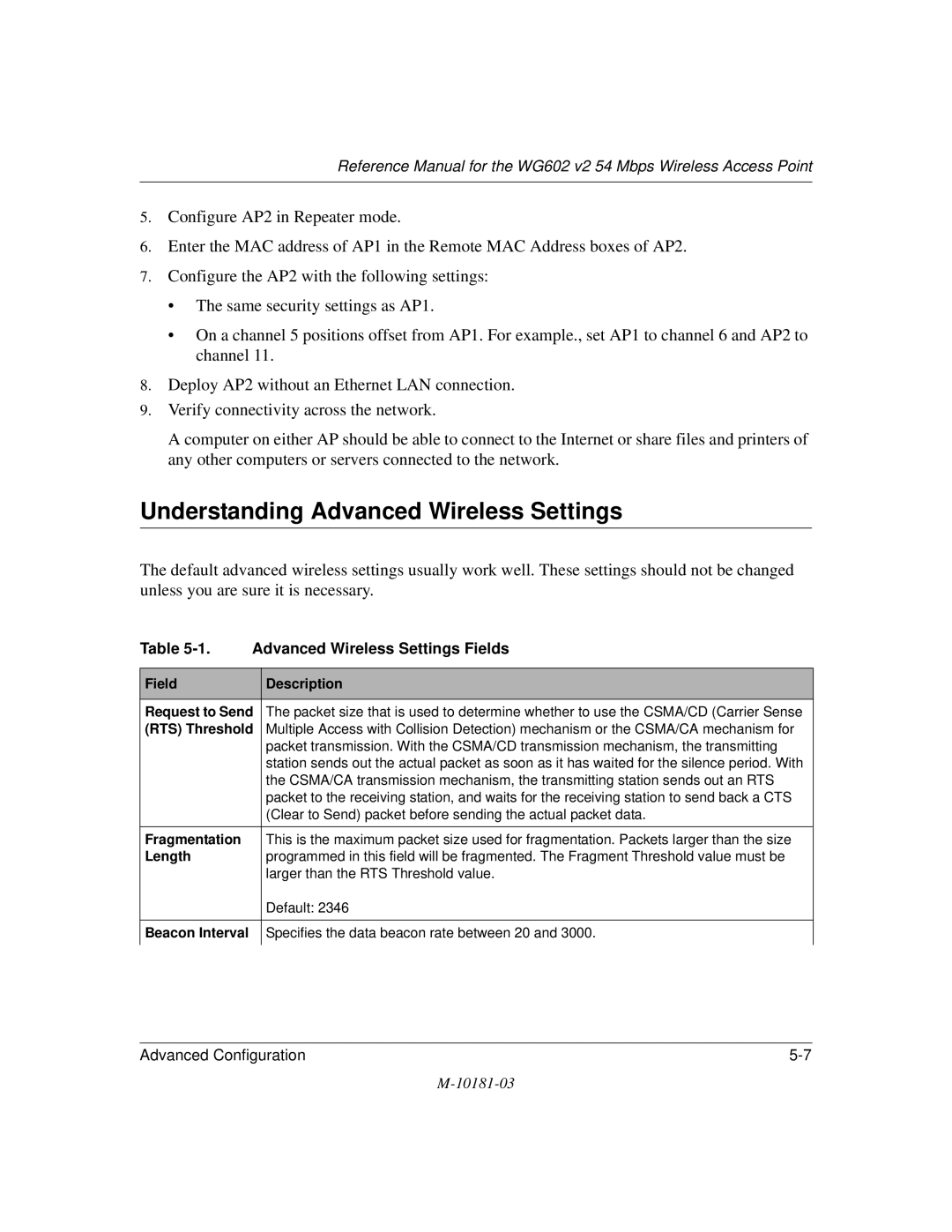 NETGEAR WG602 V2 manual Understanding Advanced Wireless Settings, Advanced Wireless Settings Fields 