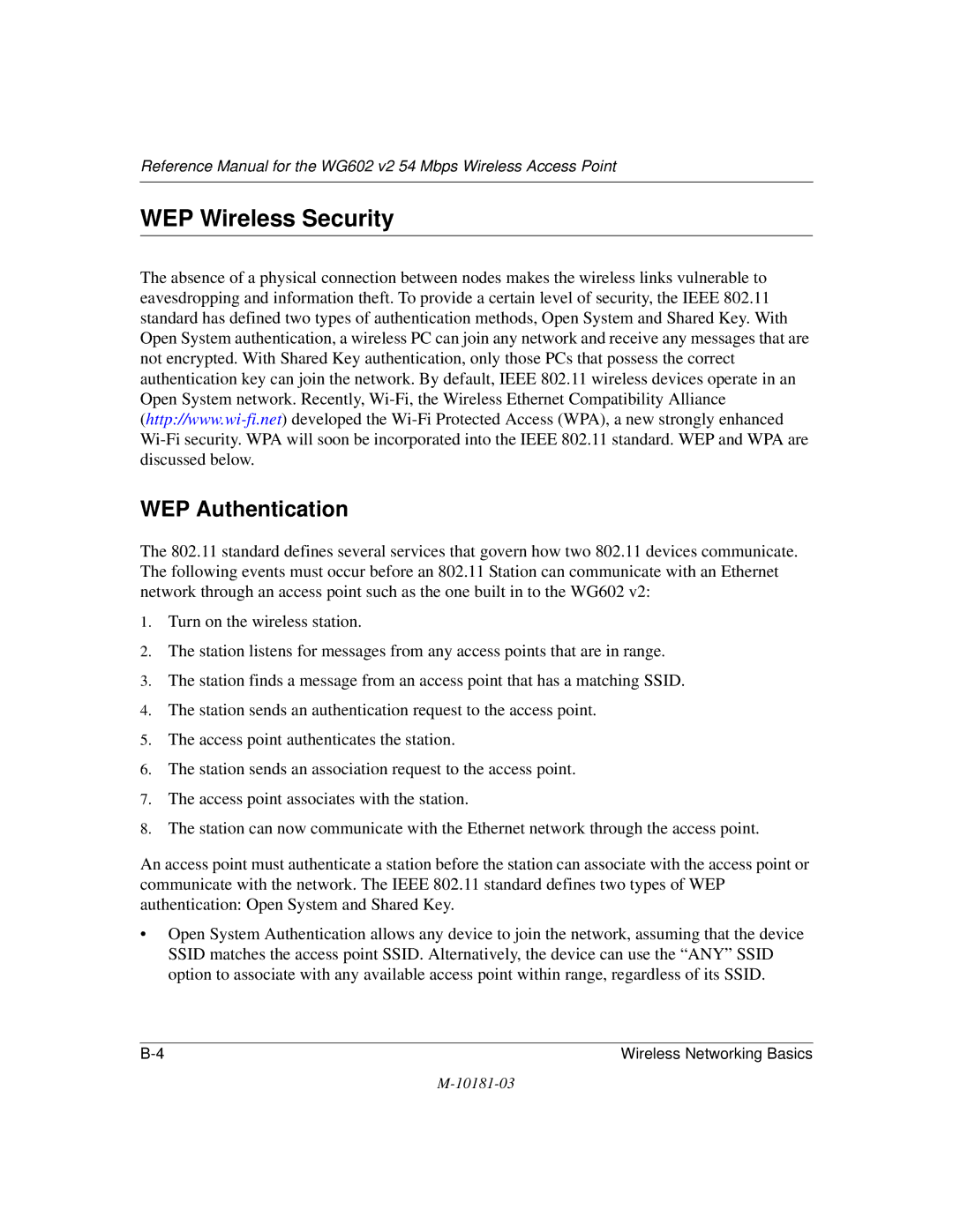 NETGEAR WG602 V2 manual WEP Wireless Security, WEP Authentication 