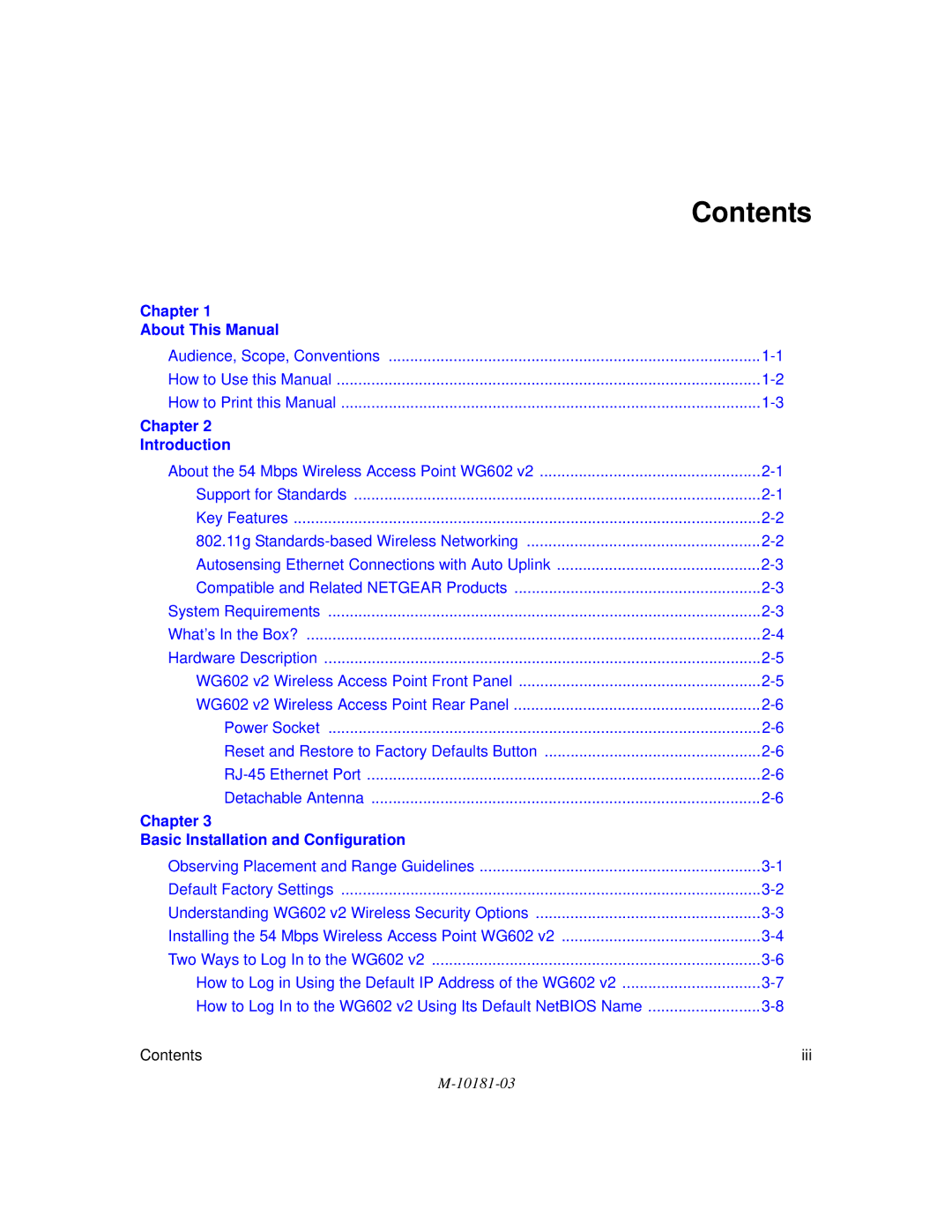 NETGEAR WG602 V2 manual Contents 