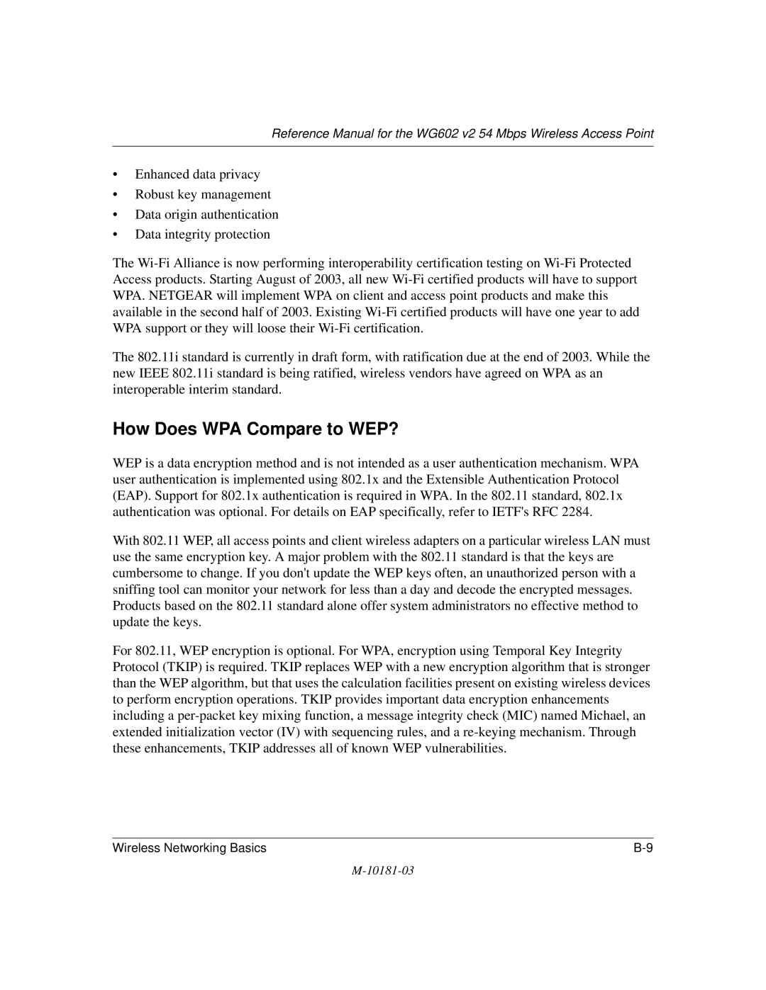 NETGEAR WG602 V2 manual How Does WPA Compare to WEP? 