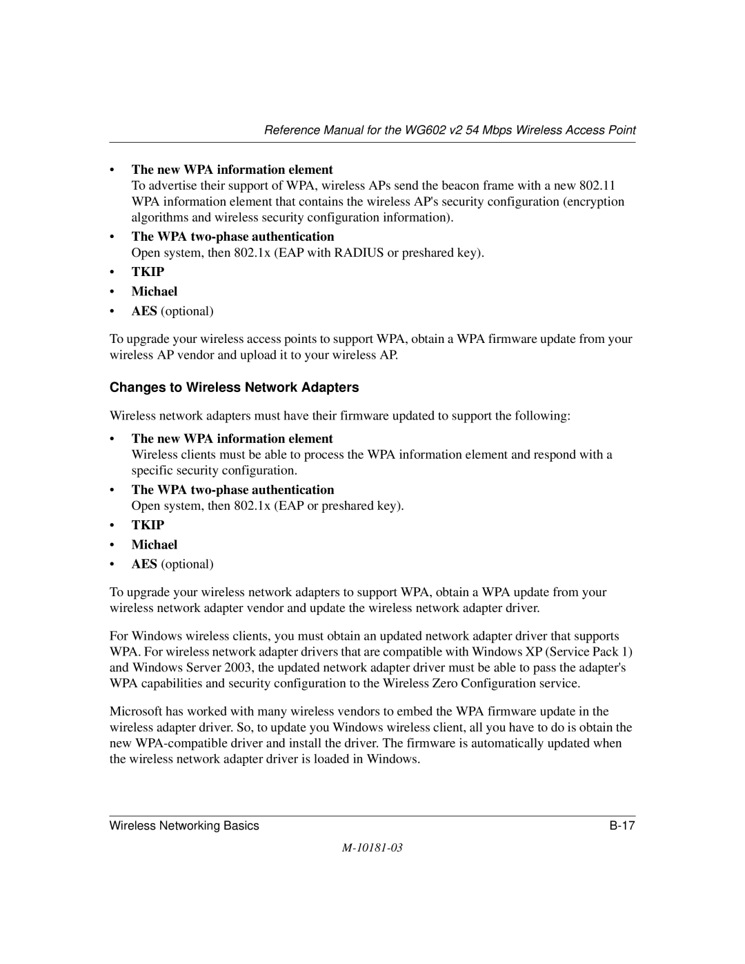 NETGEAR WG602 V2 manual Changes to Wireless Network Adapters 