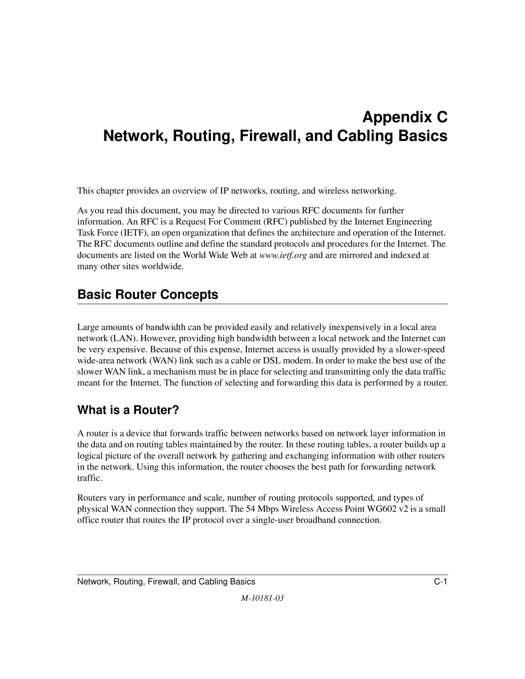 NETGEAR WG602 V2 manual Appendix C Network, Routing, Firewall, and Cabling Basics, Basic Router Concepts, What is a Router? 