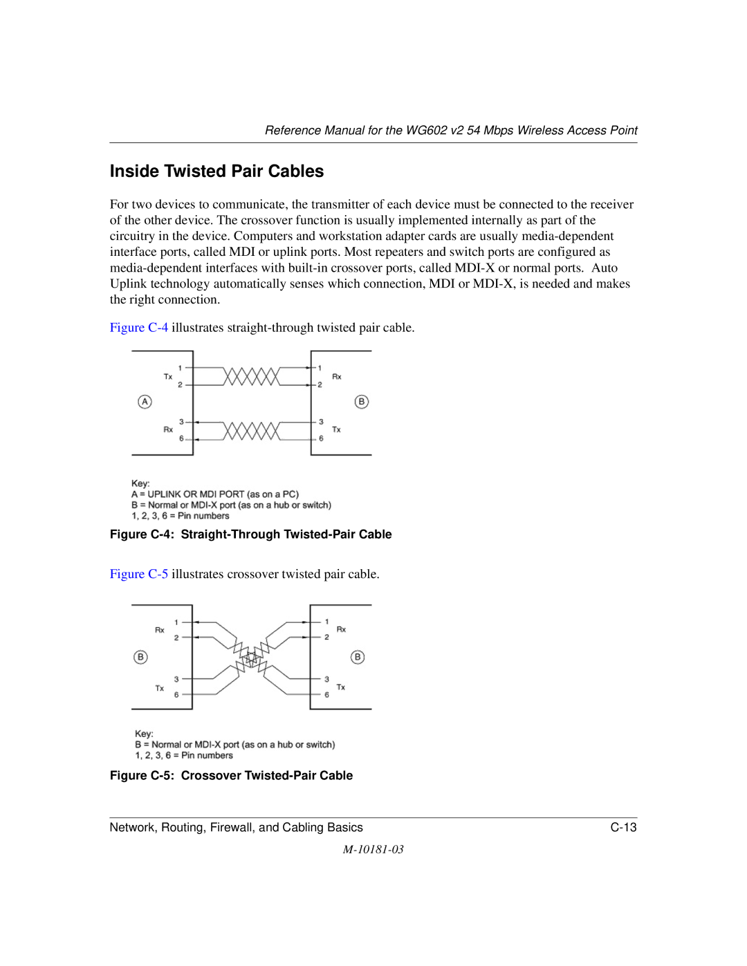 NETGEAR WG602 V2 manual Inside Twisted Pair Cables, Figure C-4illustrates straight-through twisted pair cable 