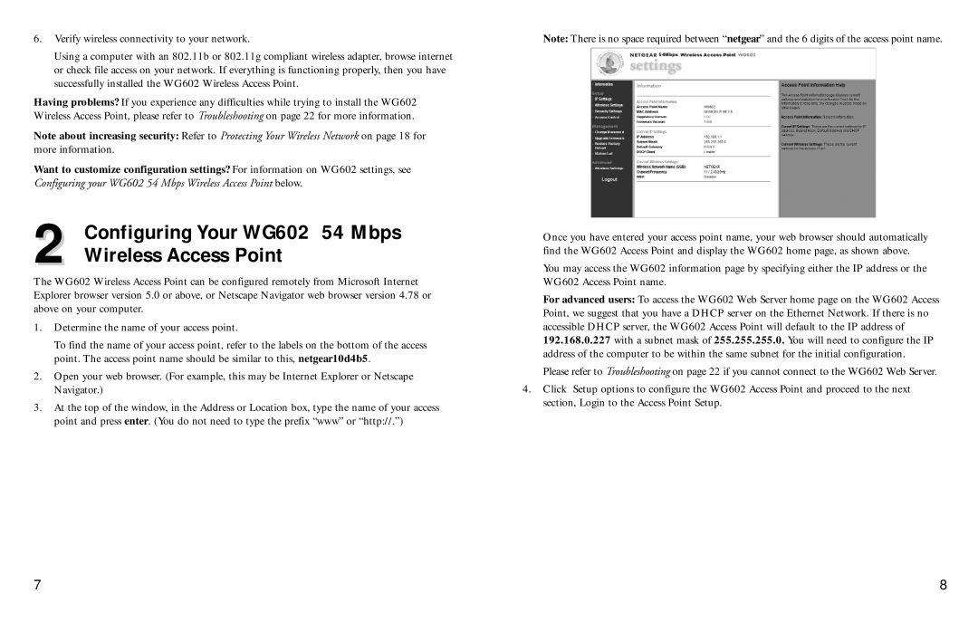 NETGEAR WG602 manual Wireless Access Point 