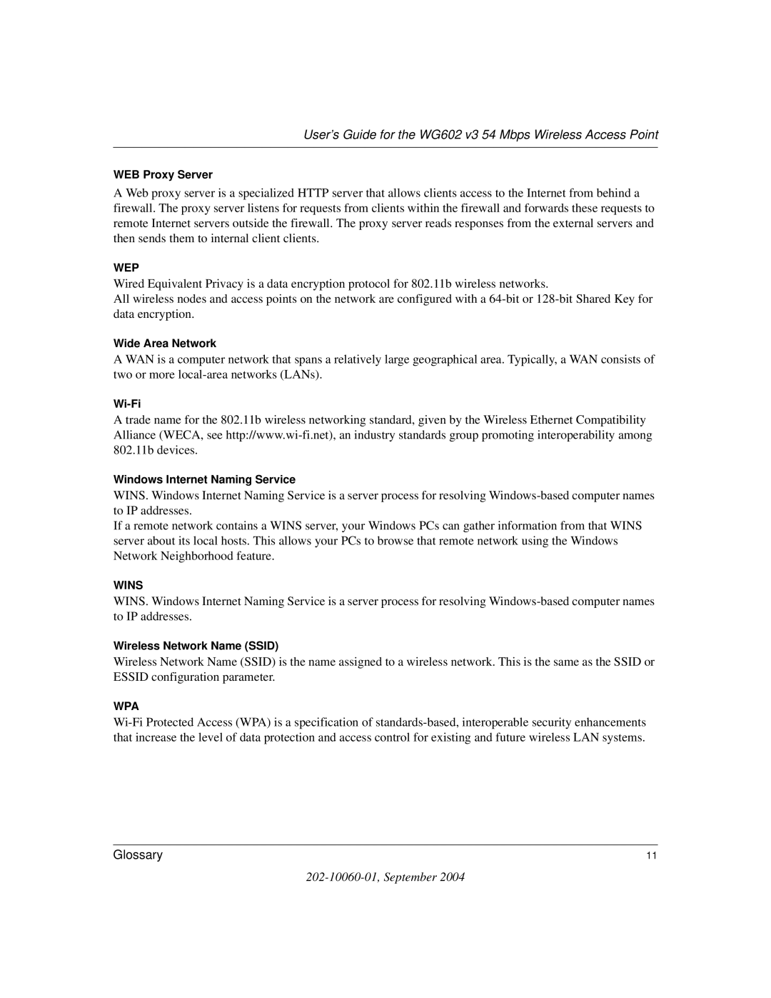 NETGEAR WG602NA manual Wins 