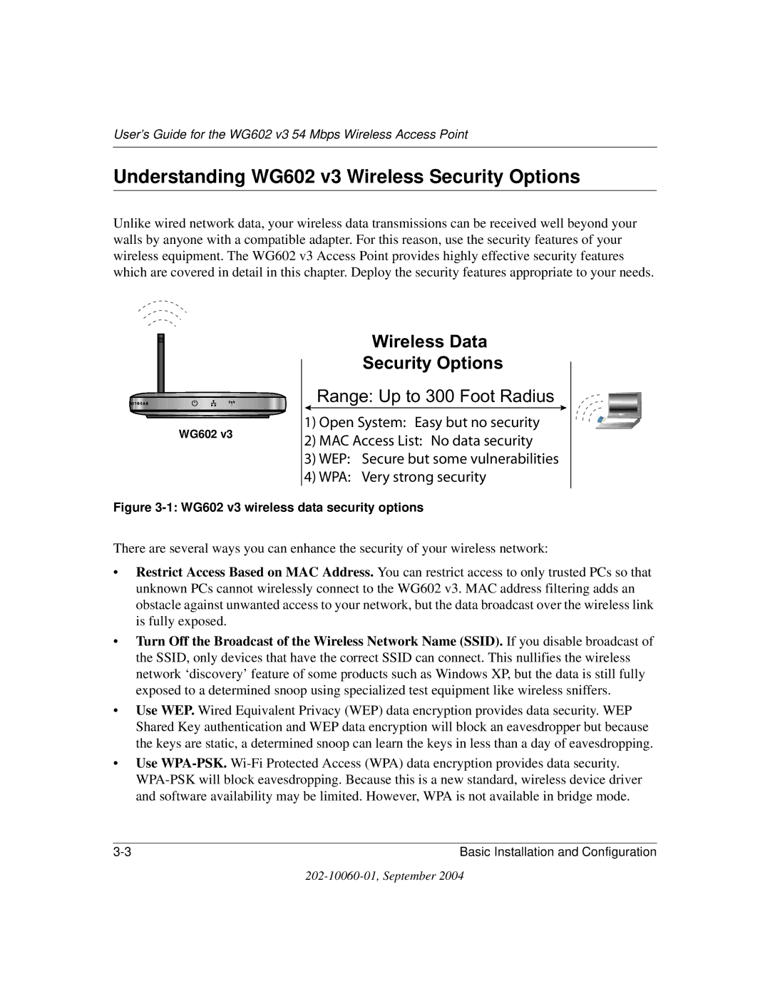 NETGEAR WG602NA manual Understanding WG602 v3 Wireless Security Options 