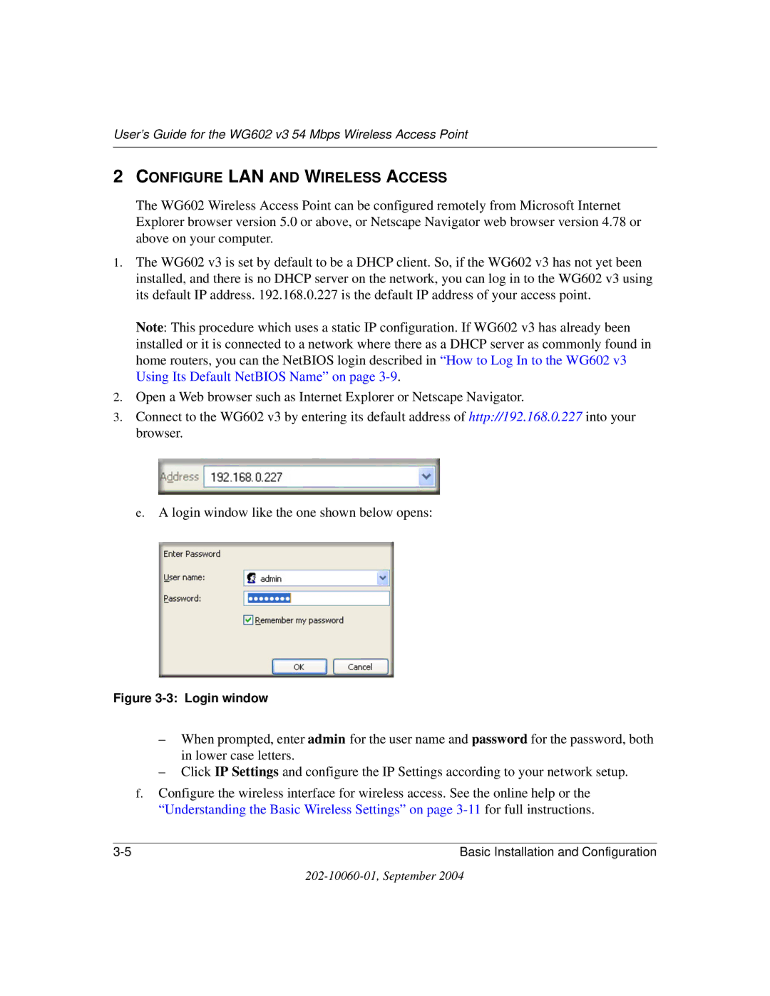 NETGEAR WG602NA manual Configure LAN and Wireless Access 