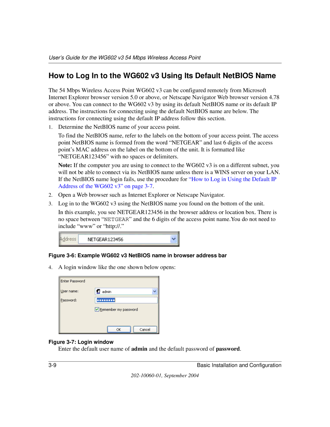 NETGEAR WG602NA manual How to Log In to the WG602 v3 Using Its Default NetBIOS Name 