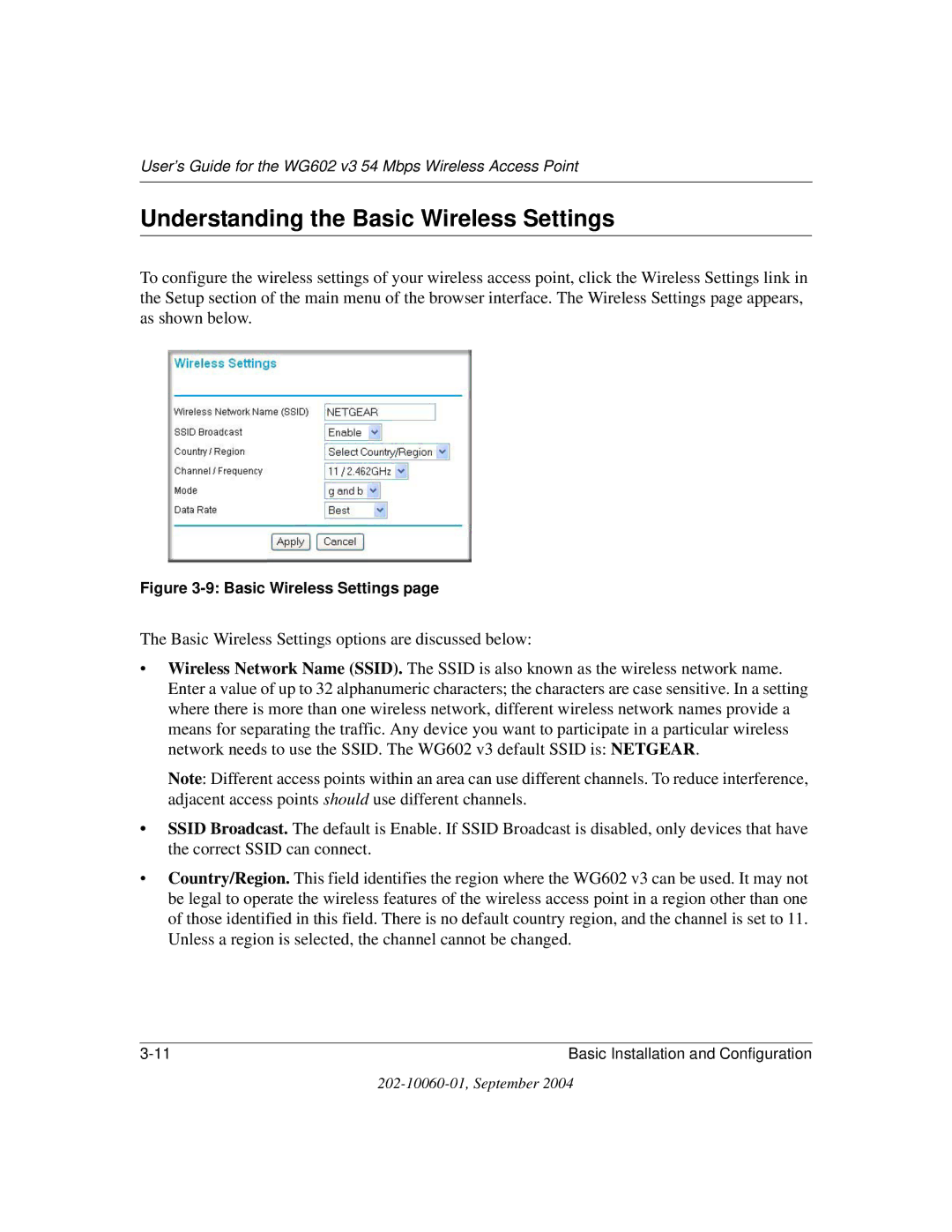 NETGEAR WG602NA manual Understanding the Basic Wireless Settings 