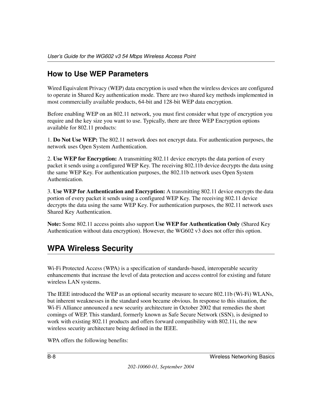 NETGEAR WG602NA manual WPA Wireless Security, How to Use WEP Parameters 