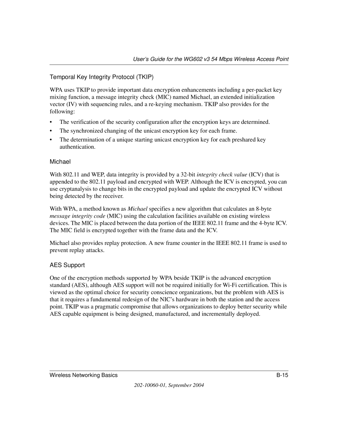 NETGEAR WG602NA manual Temporal Key Integrity Protocol Tkip 