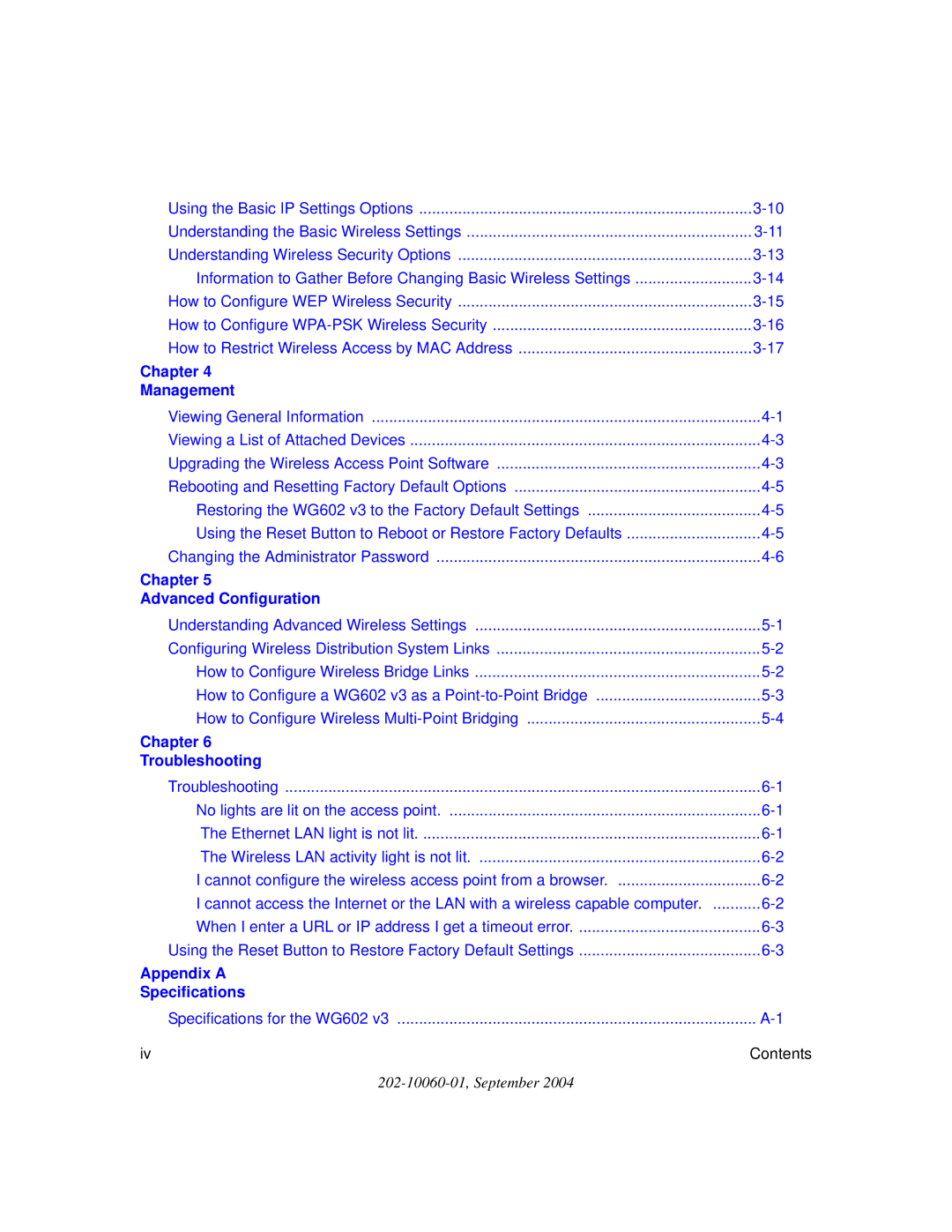 NETGEAR WG602NA manual Appendix a Specifications 