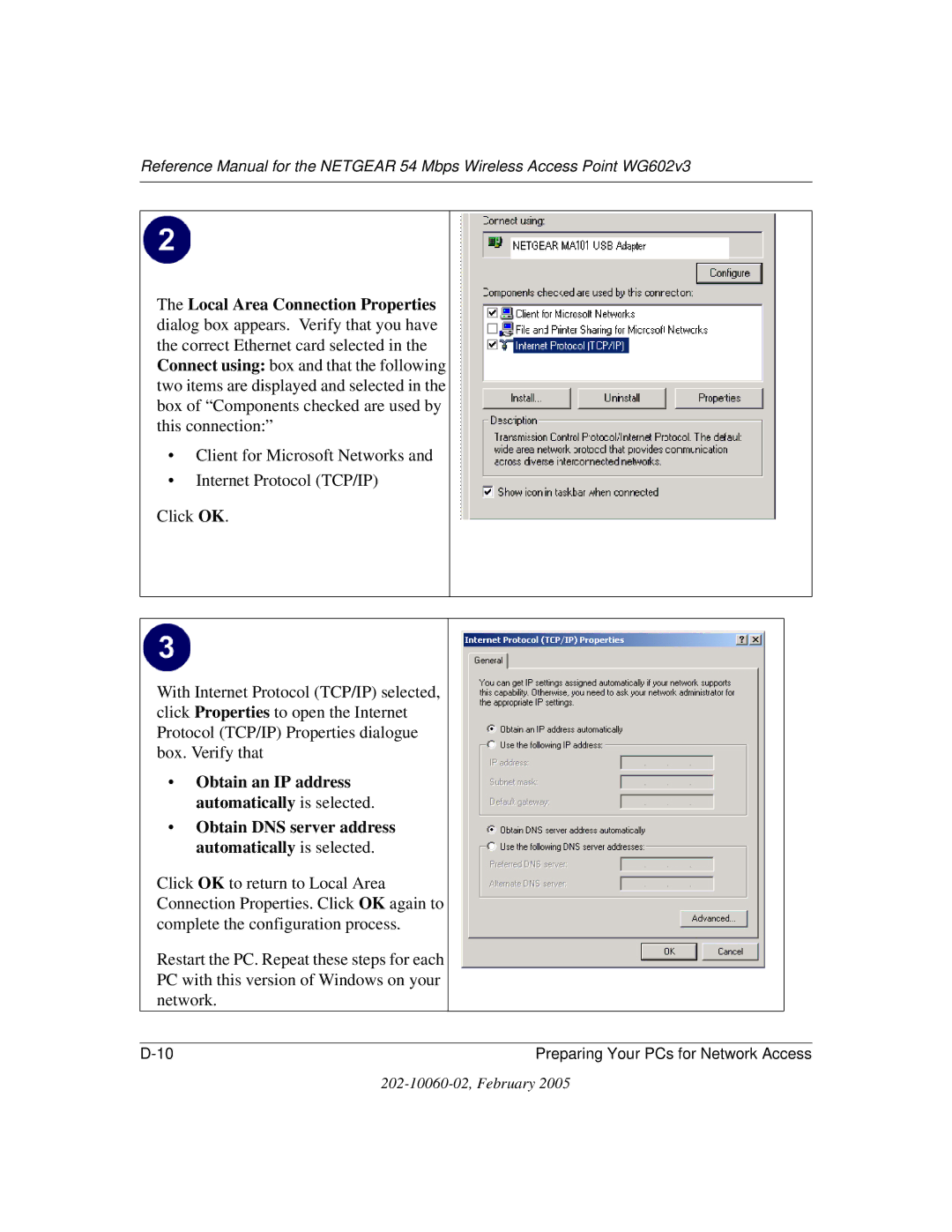 NETGEAR WG602v3 manual Obtain an IP address automatically is selected 