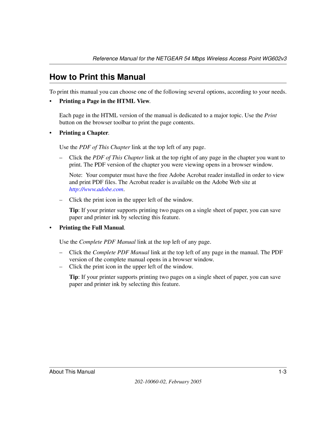 NETGEAR WG602v3 manual How to Print this Manual, Printing a Page in the Html View 