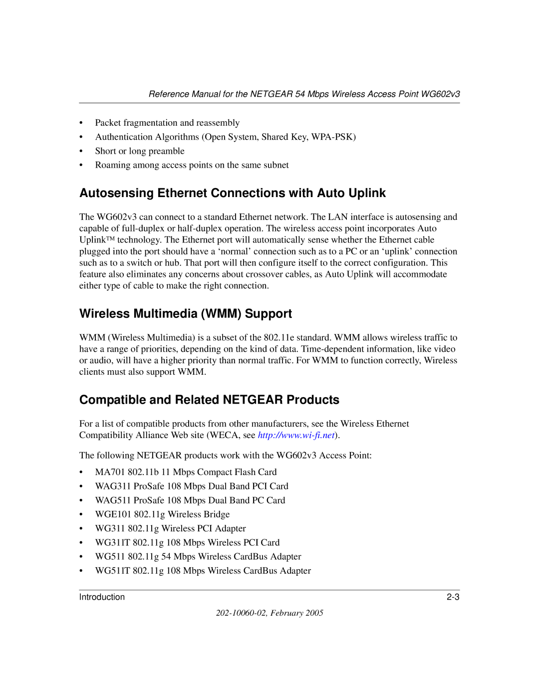 NETGEAR WG602v3 manual Autosensing Ethernet Connections with Auto Uplink, Wireless Multimedia WMM Support 