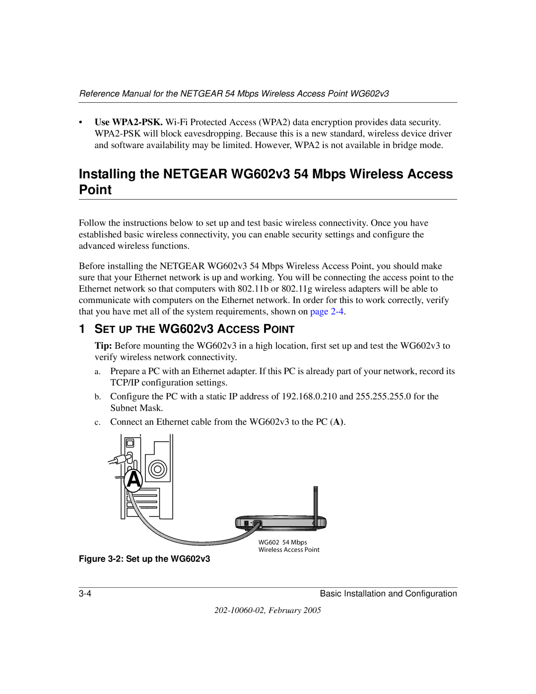 NETGEAR manual Installing the Netgear WG602v3 54 Mbps Wireless Access Point 