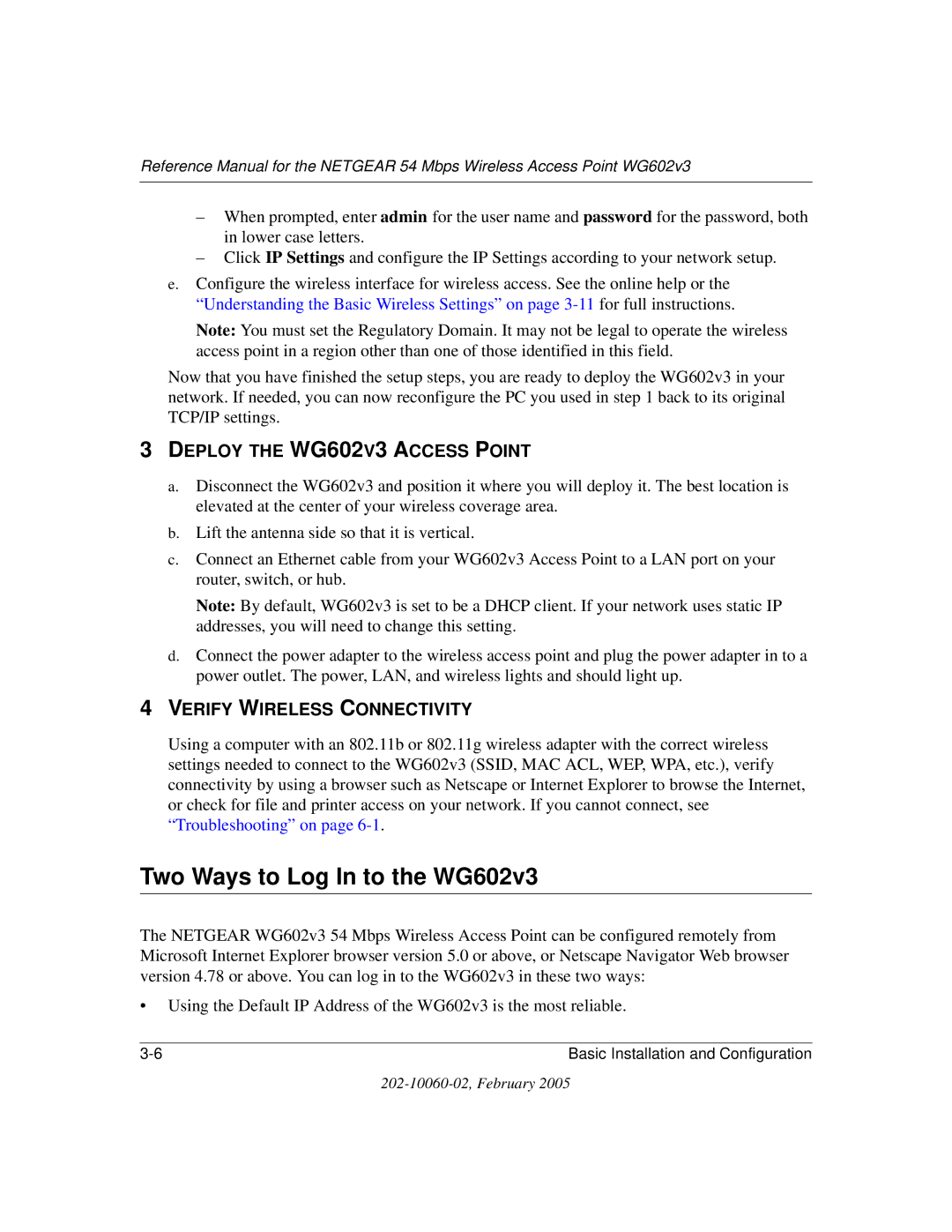 NETGEAR manual Two Ways to Log In to the WG602v3, Deploy the WG602V3 Access Point 