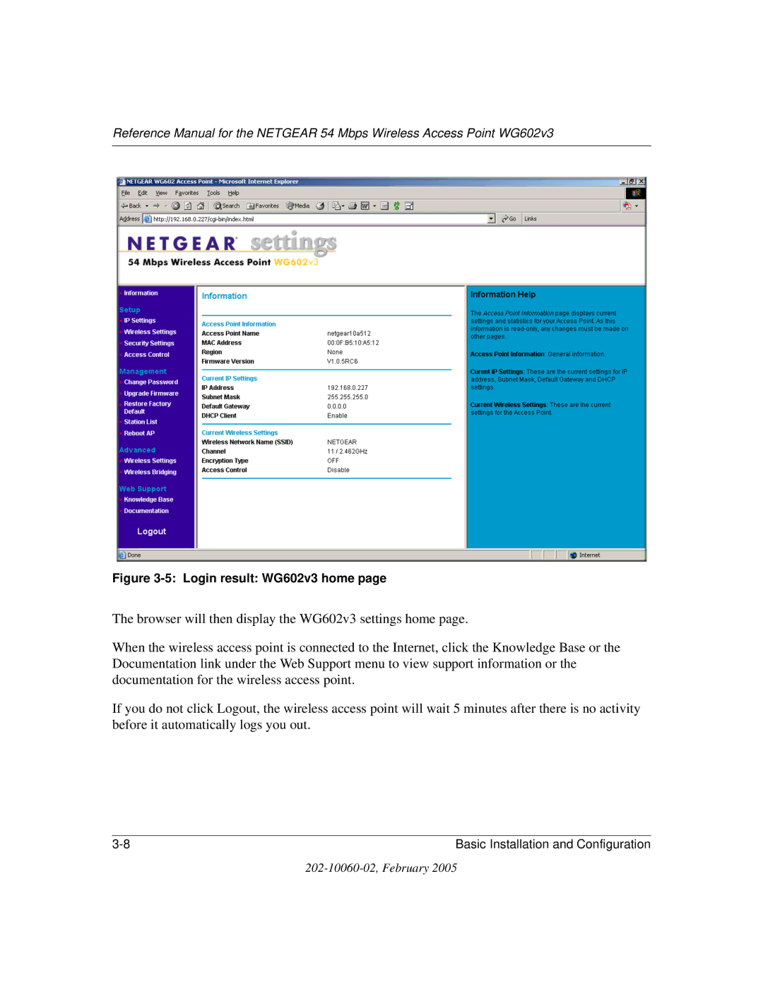 NETGEAR manual Login result WG602v3 home 