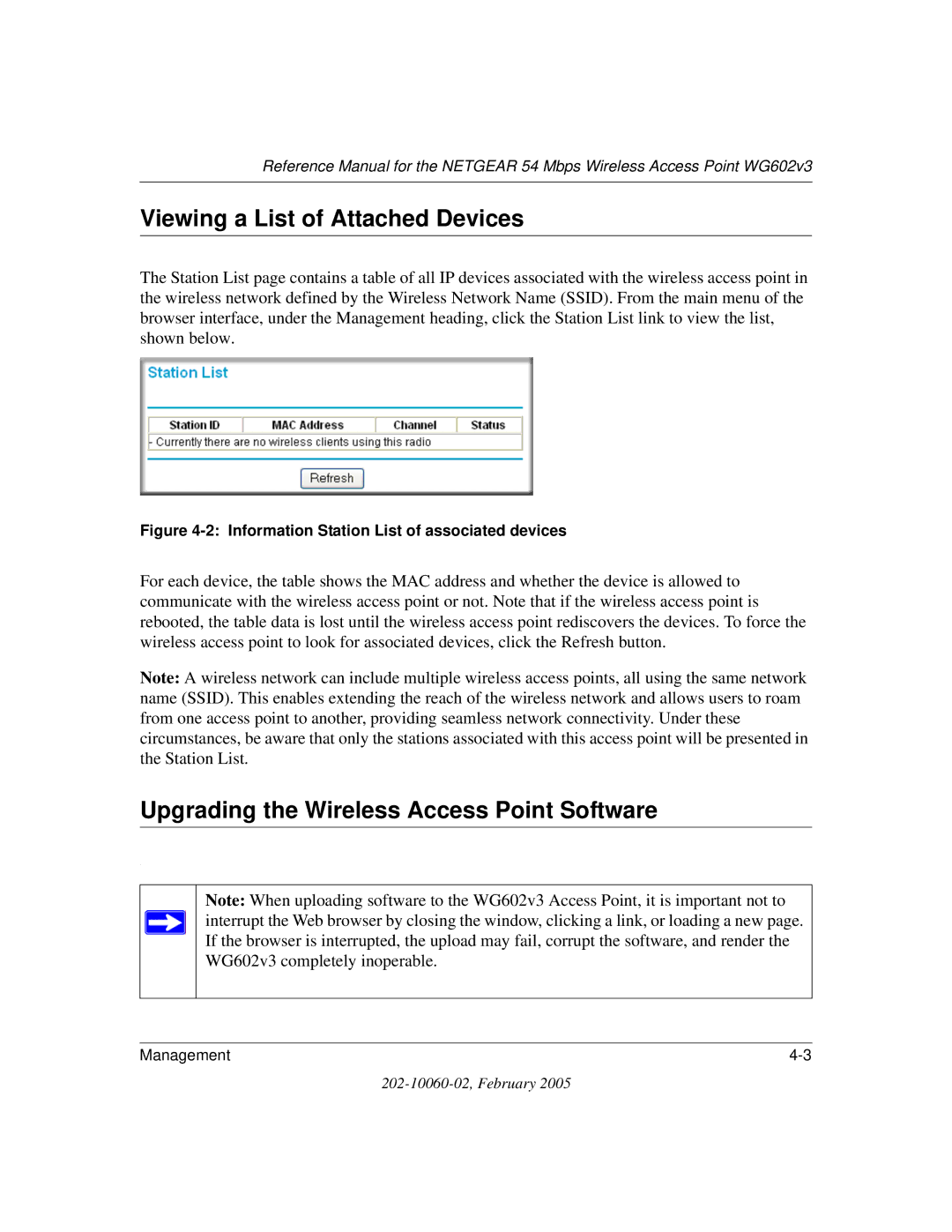 NETGEAR WG602v3 manual Viewing a List of Attached Devices, Upgrading the Wireless Access Point Software 