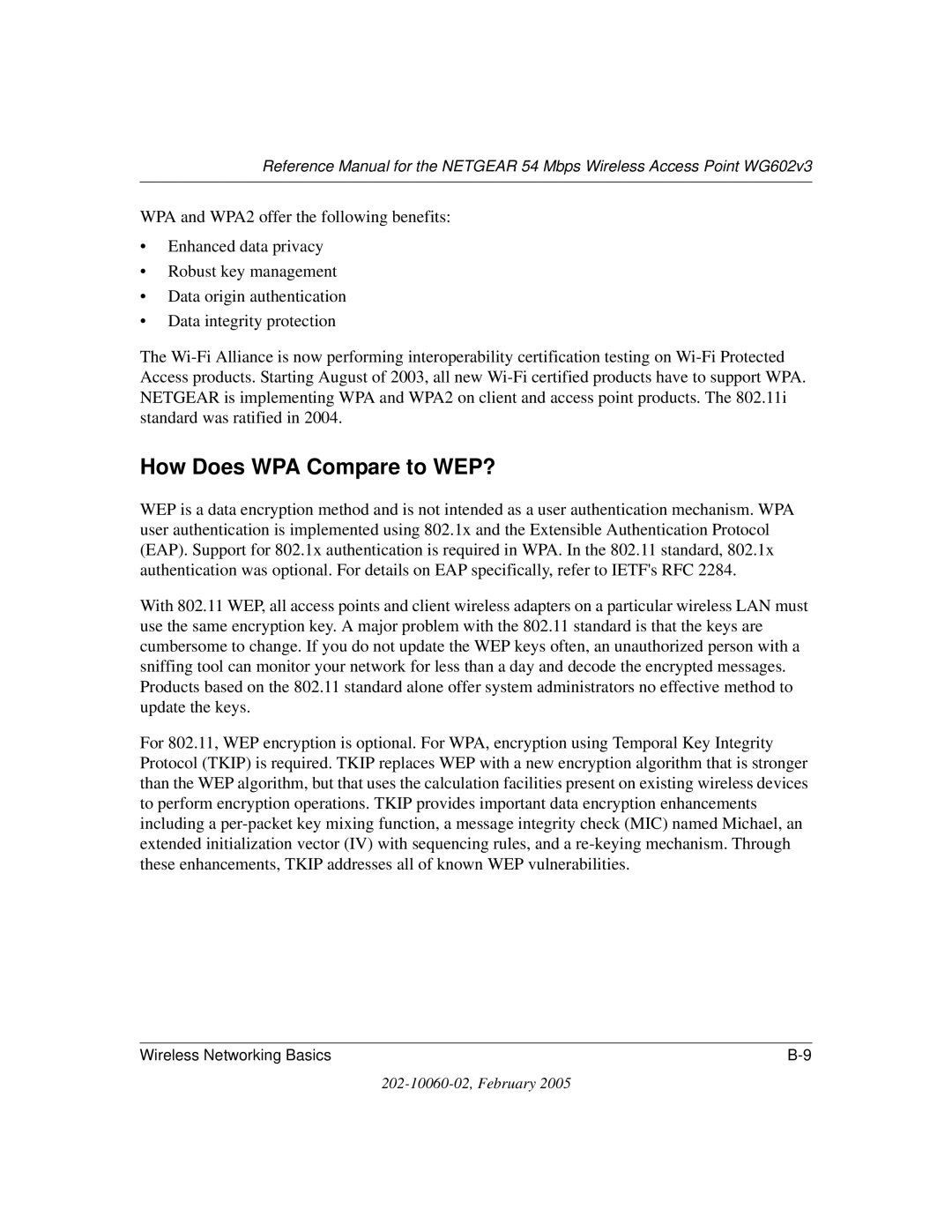 NETGEAR WG602v3 manual How Does WPA Compare to WEP? 