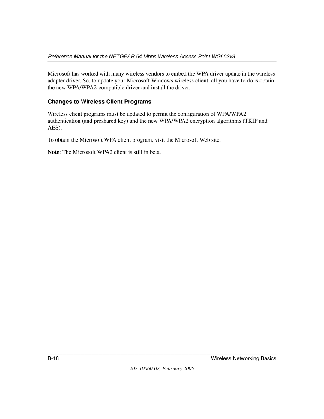 NETGEAR WG602v3 manual Changes to Wireless Client Programs 