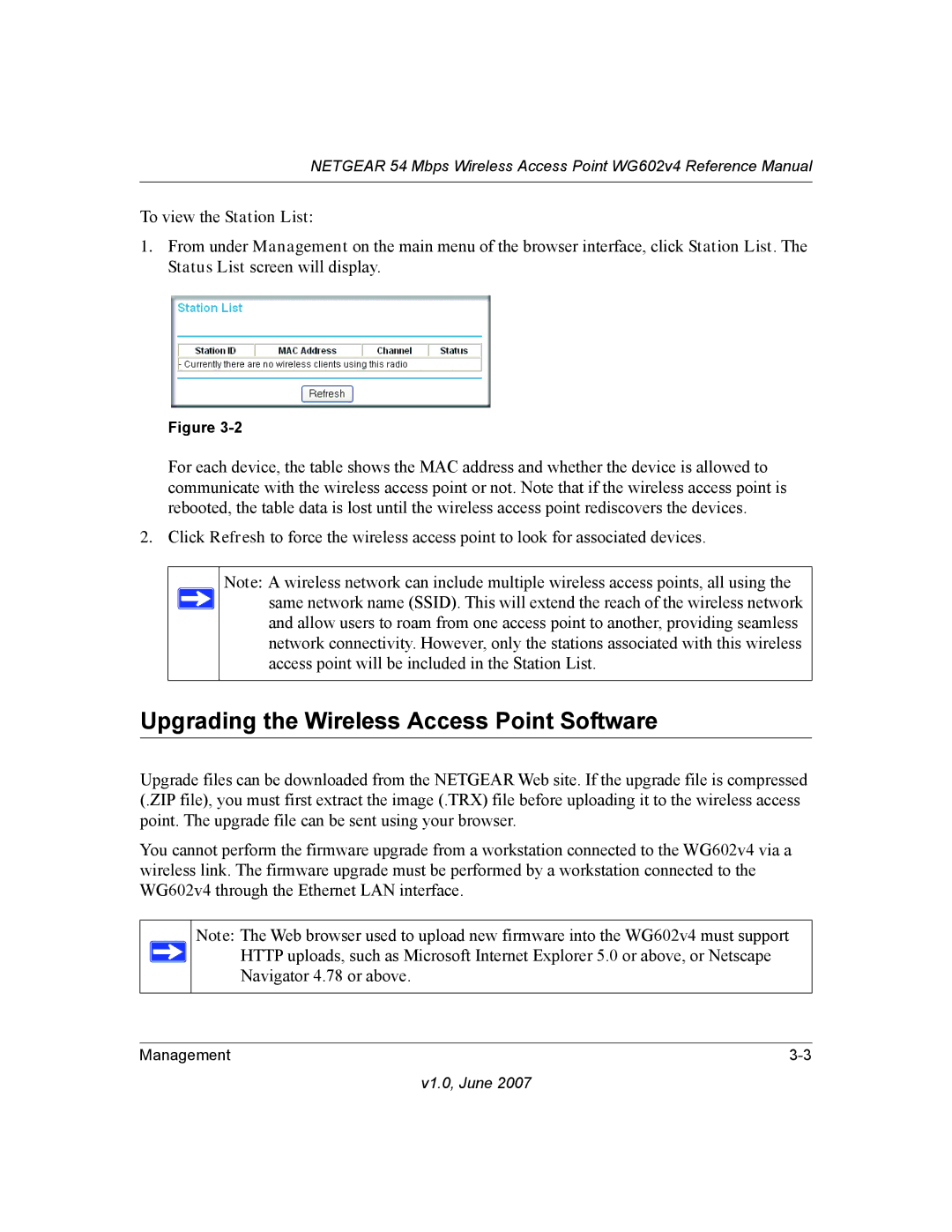 NETGEAR WG602V4 manual Upgrading the Wireless Access Point Software, To view the Station List 