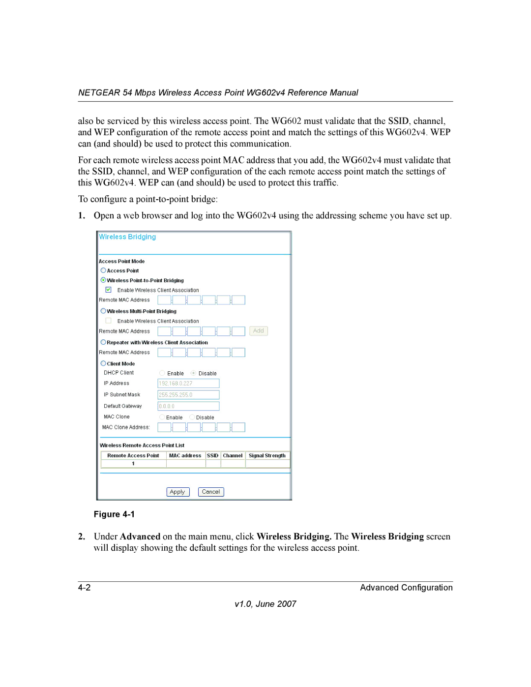 NETGEAR WG602V4 manual Advanced Configuration 