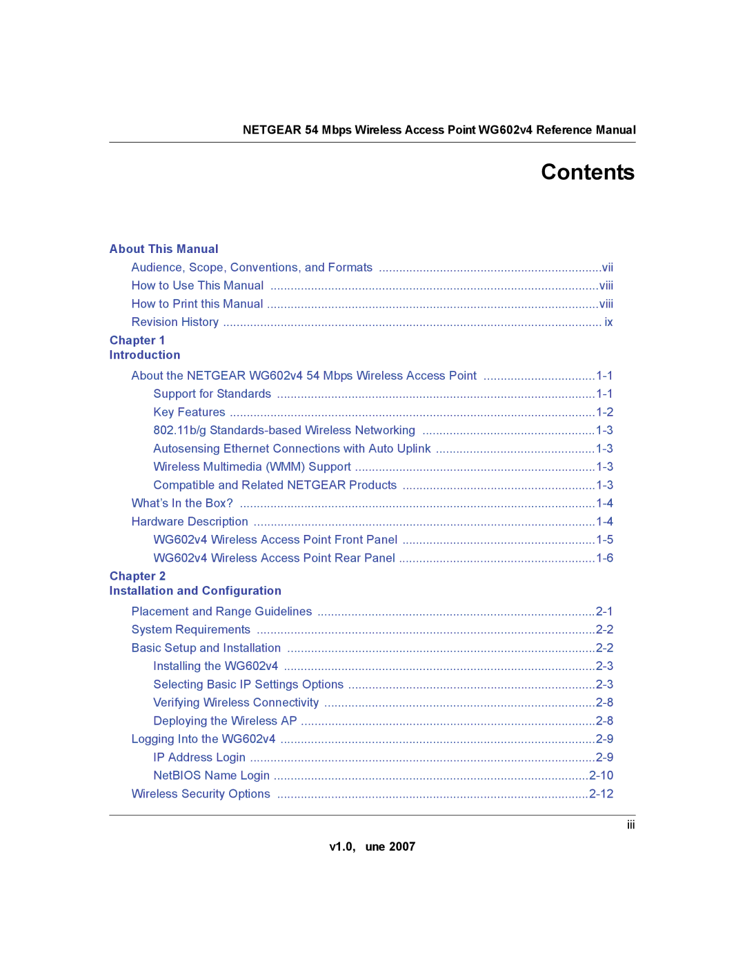 NETGEAR WG602V4 manual Contents 