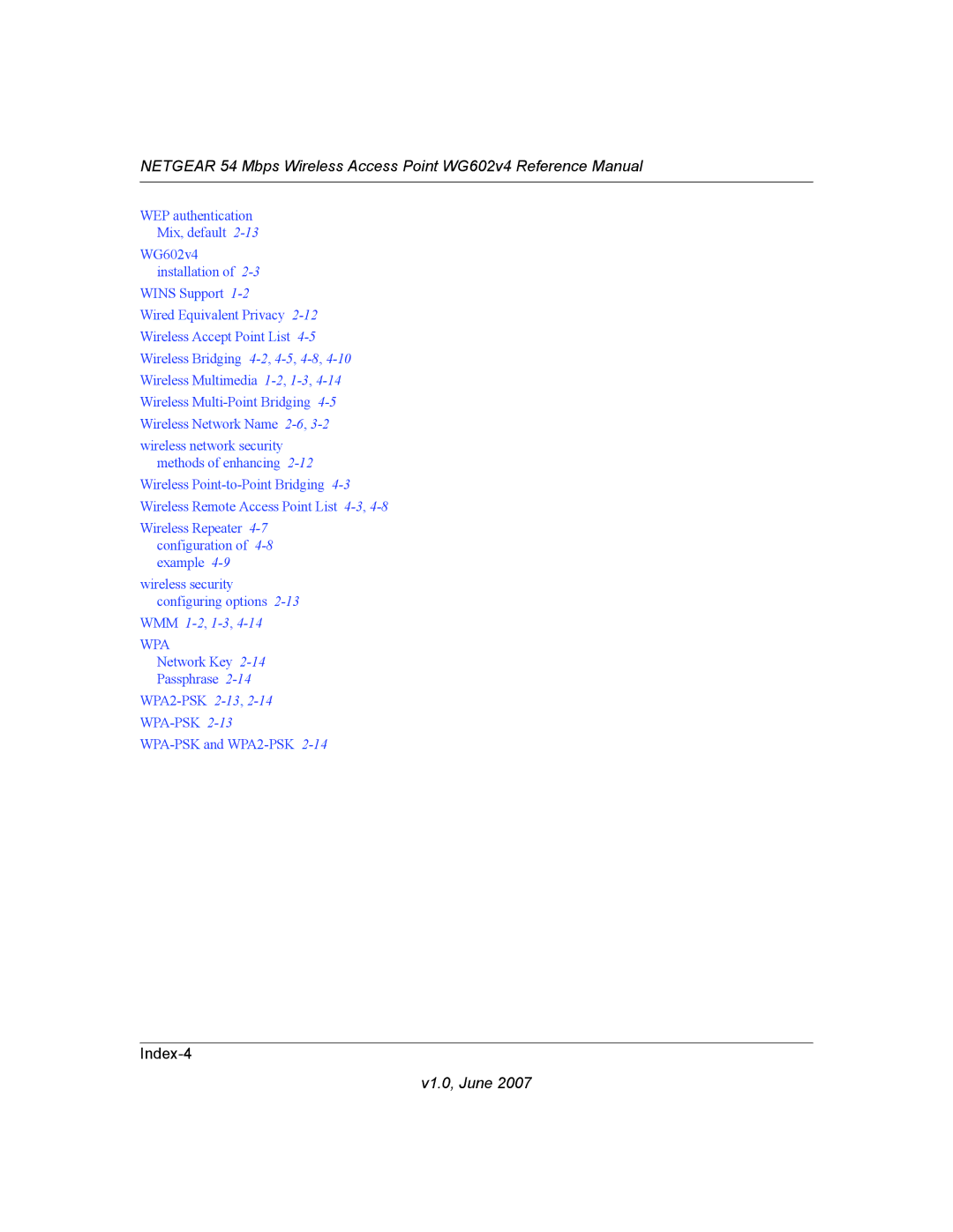 NETGEAR WG602V4 manual Index-4 