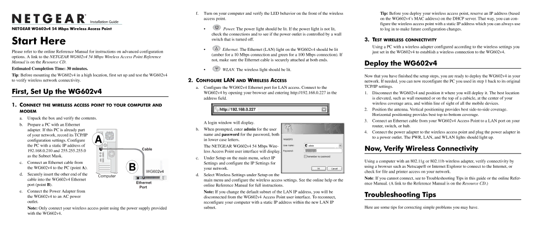 NETGEAR WG602V4 manual First, Set Up the WG602v4, Deploy the WG602v4, Now, Verify Wireless Connectivity 