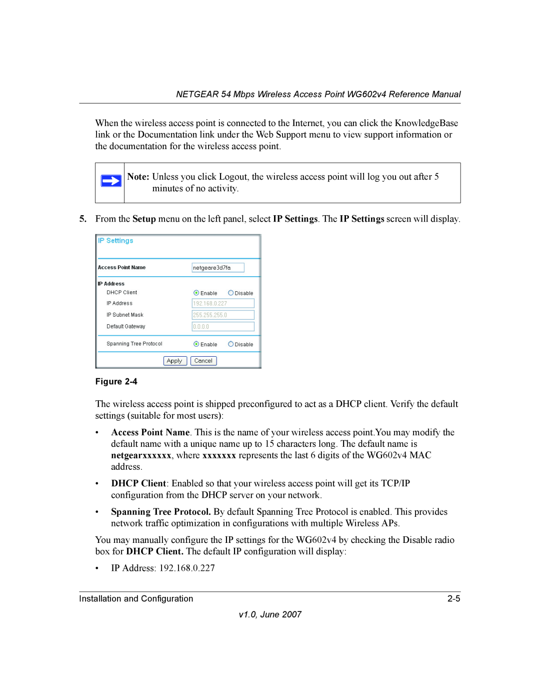 NETGEAR WG602V4 manual IP Address 
