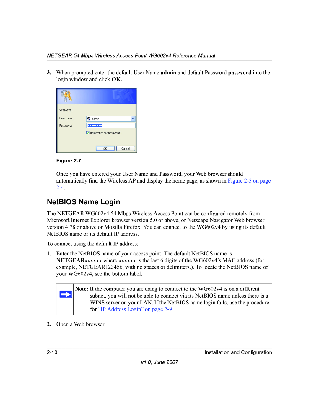 NETGEAR WG602V4 manual NetBIOS Name Login 