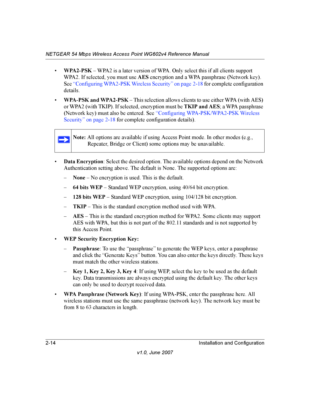 NETGEAR WG602V4 manual WEP Security Encryption Key 