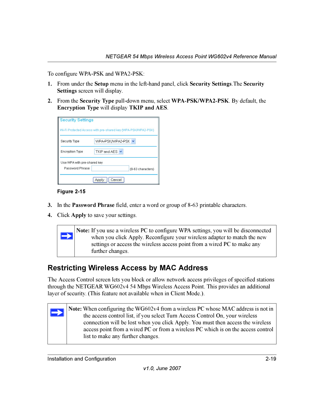 NETGEAR WG602V4 manual Restricting Wireless Access by MAC Address 