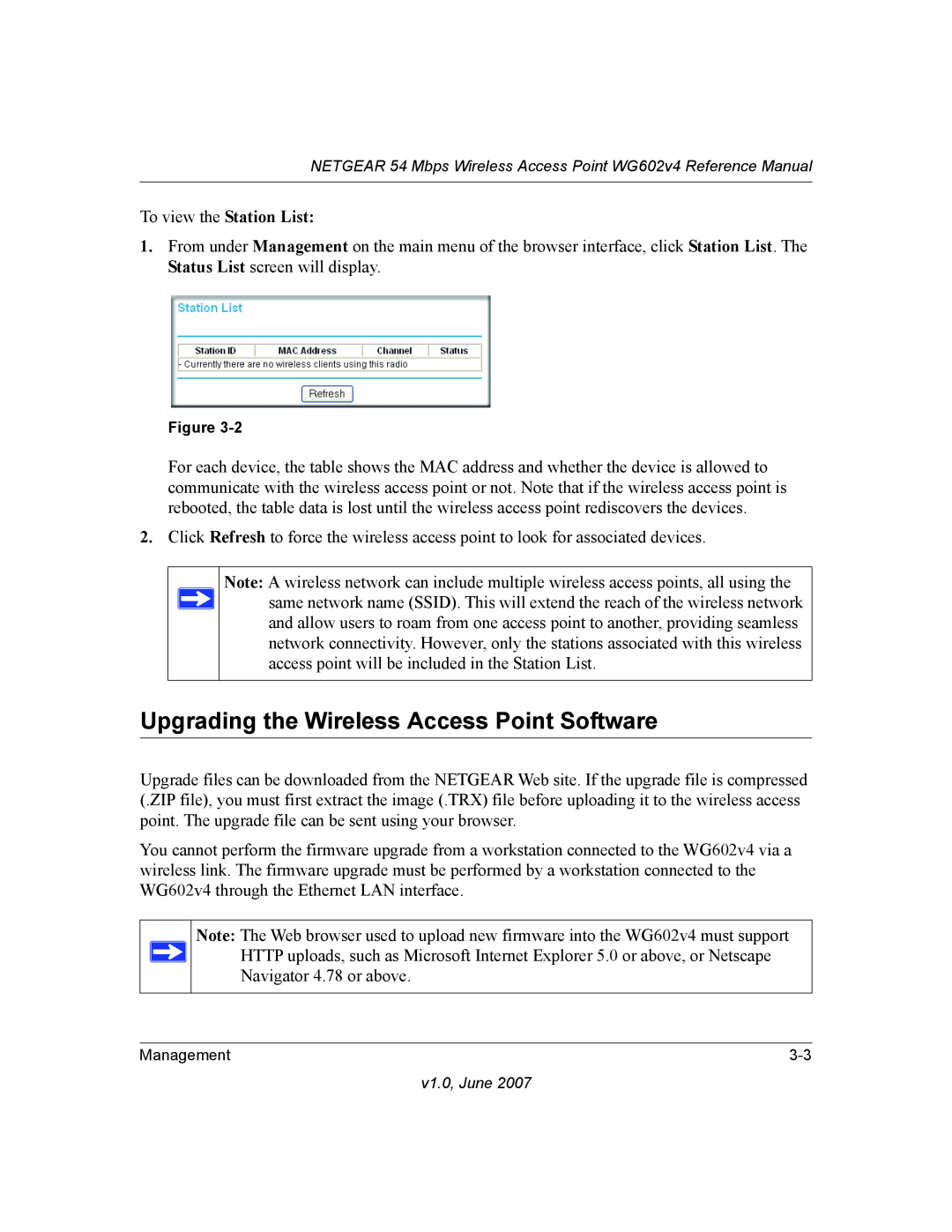 NETGEAR WG602V4 manual Upgrading the Wireless Access Point Software, To view the Station List 