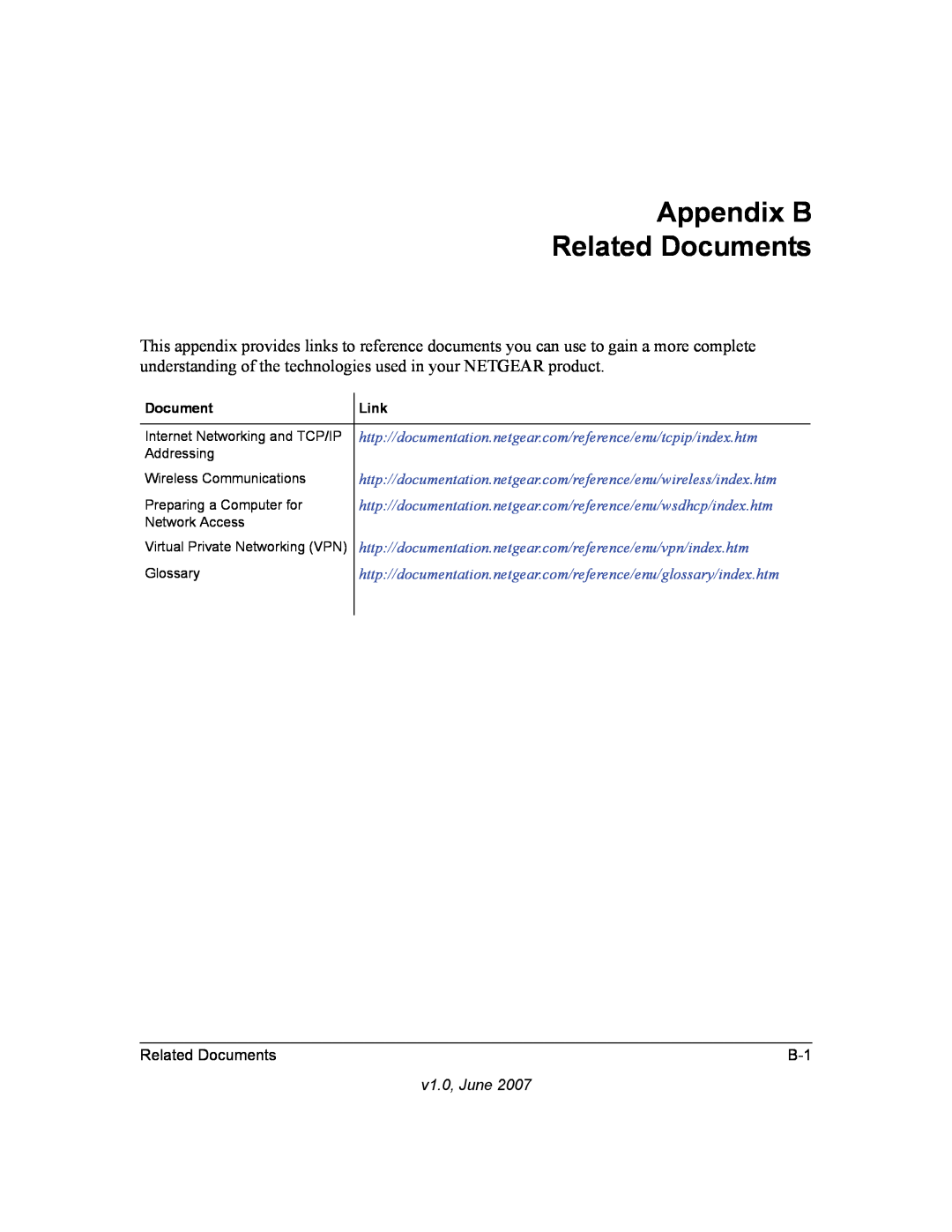NETGEAR WG602V4 Appendix B Related Documents, http//documentation.netgear.com/reference/enu/tcpip/index.htm, v1.0, June 