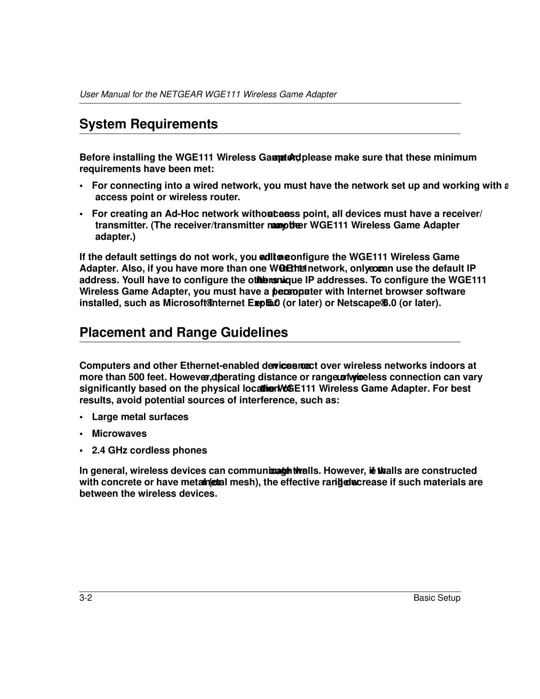 NETGEAR WGE111 user manual System Requirements, Placement and Range Guidelines 