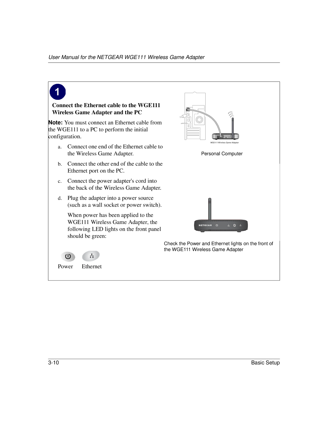 NETGEAR WGE111 user manual Power Ethernet 