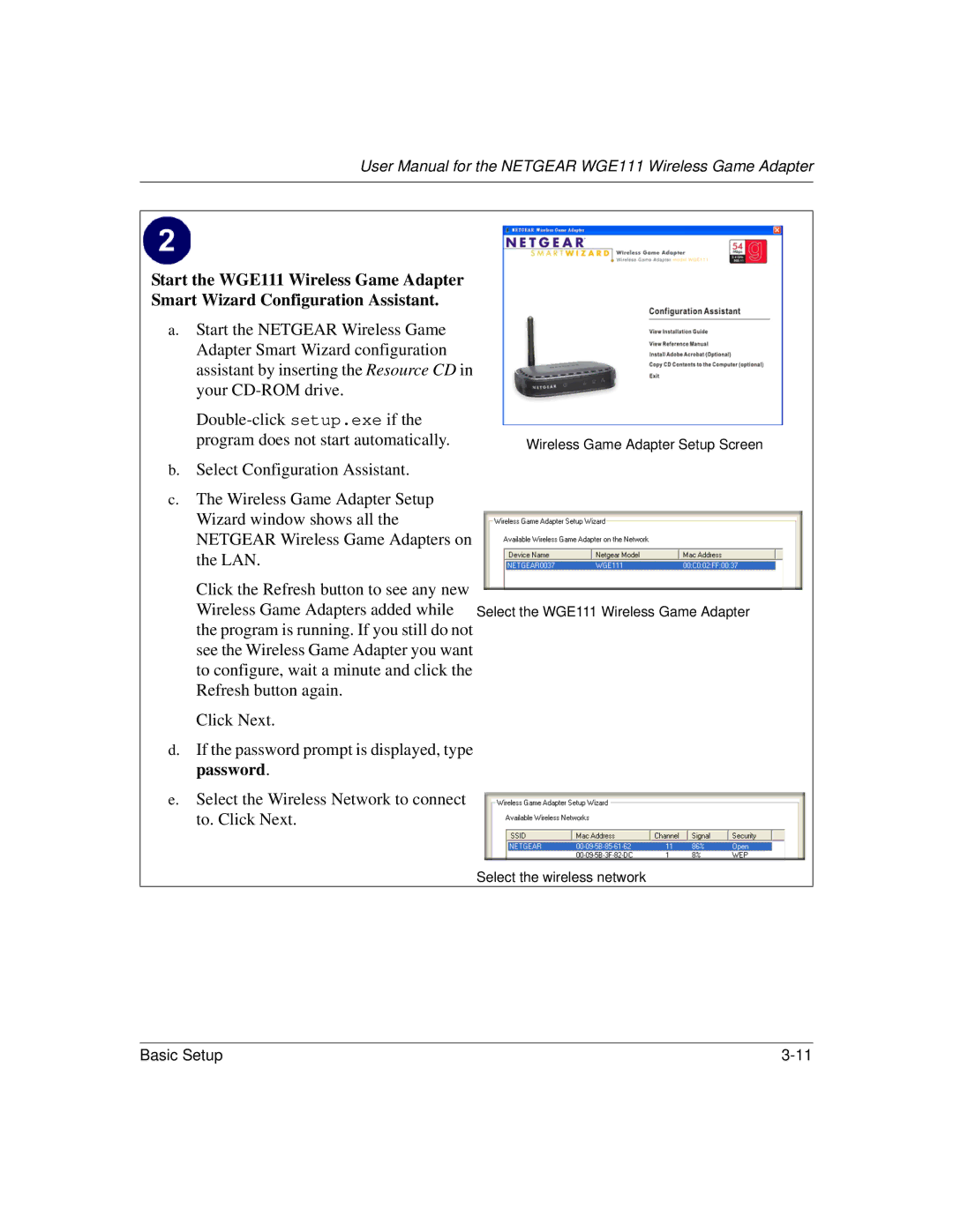 NETGEAR WGE111 user manual Select the wireless network 