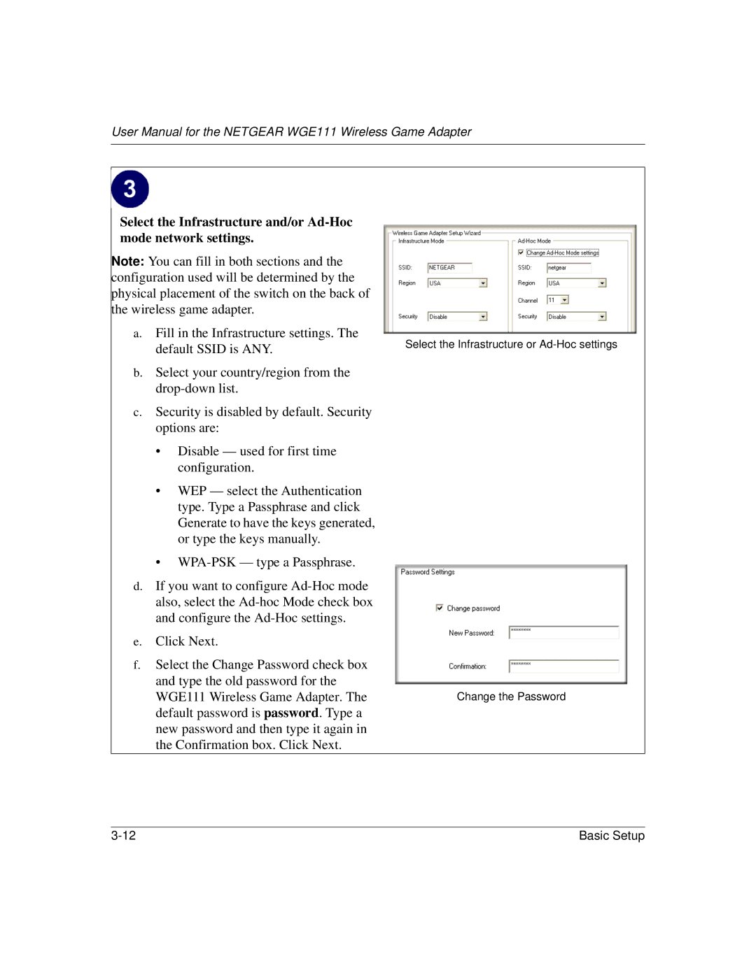 NETGEAR WGE111 user manual Basic Setup 